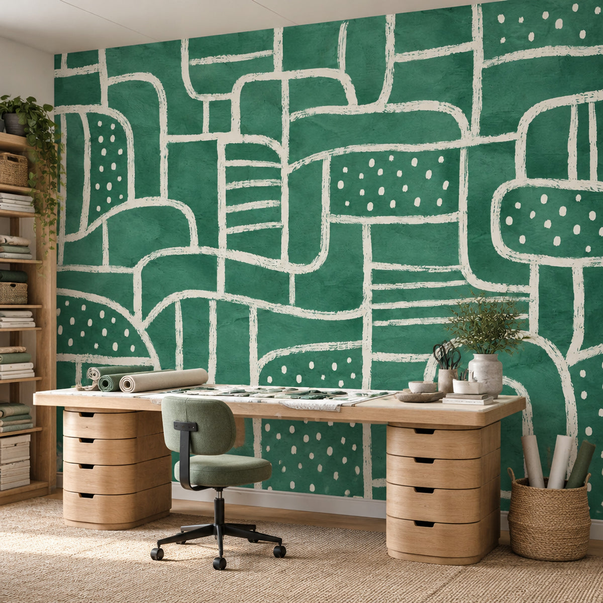 Hand Drawn Teal Arches Wallpaper Modern Geometric Wall Mural