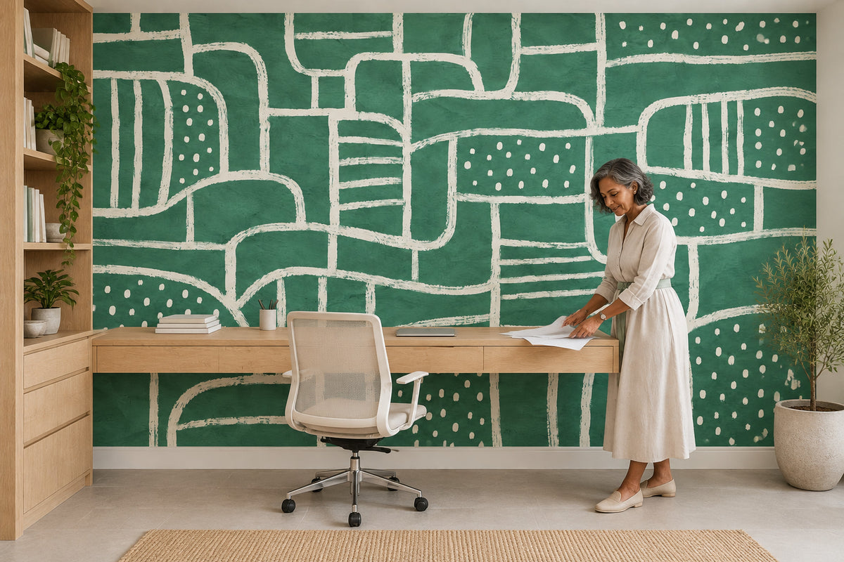 Hand Drawn Teal Arches Wallpaper Modern Geometric Wall Mural