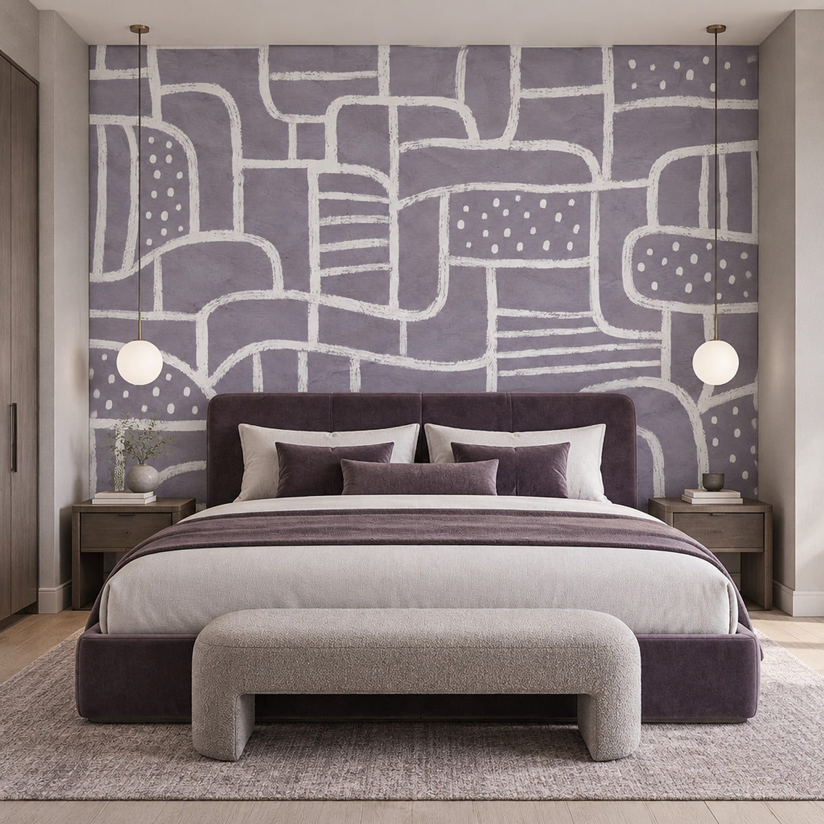 White Chalk Line Geometry Wallpaper Gray Minimalist Wall Mural