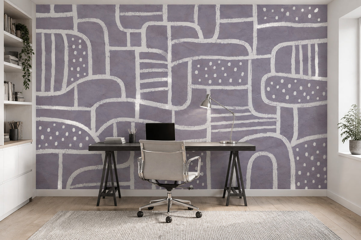 White Chalk Line Geometry Wallpaper Gray Minimalist Wall Mural