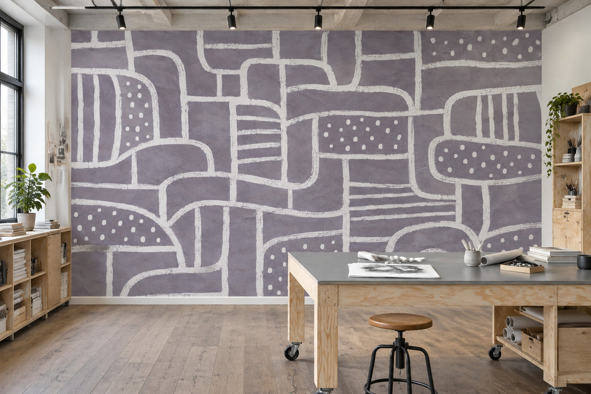 White Chalk Line Geometry Wallpaper Gray Minimalist Wall Mural