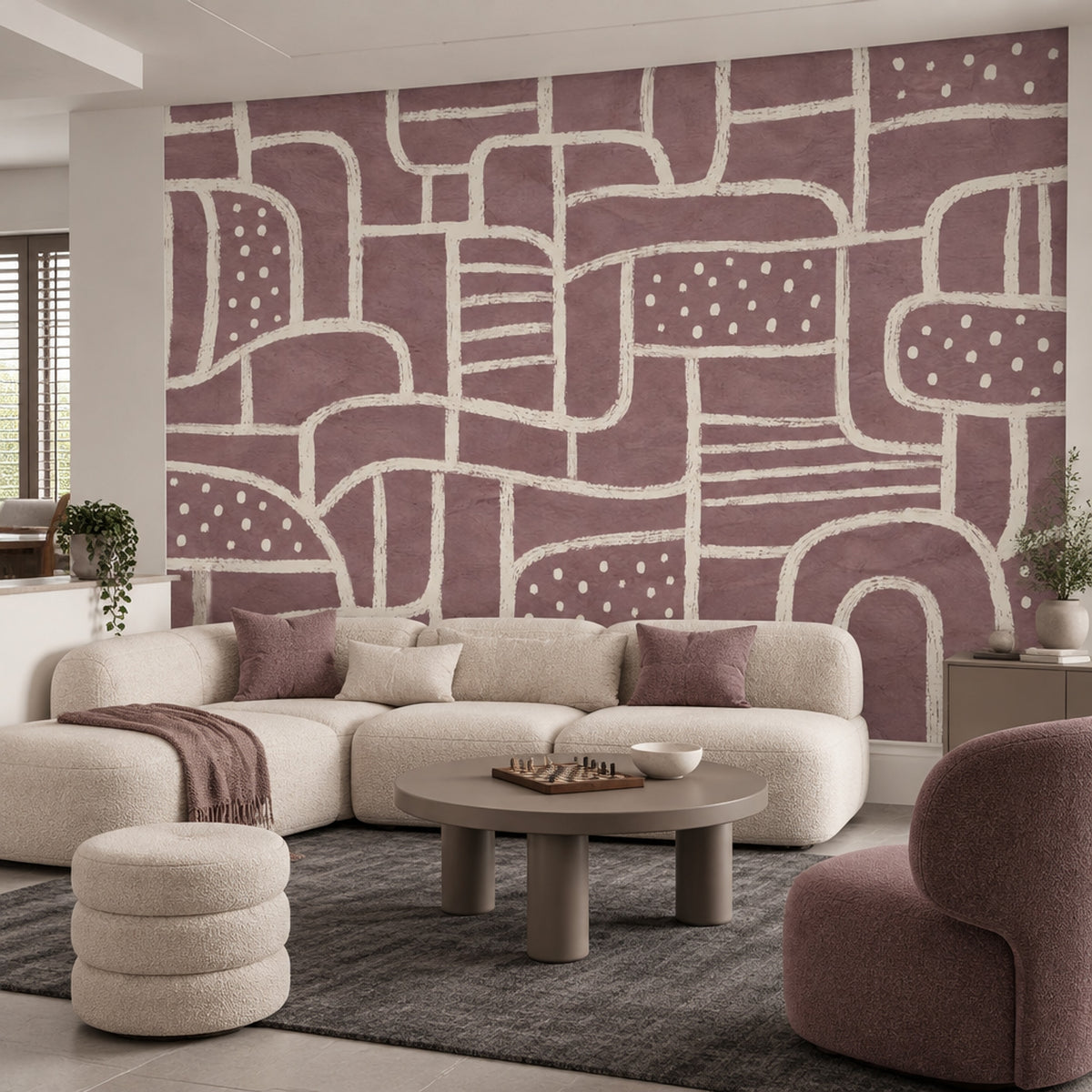 Cream Line Arches Wallpaper Purple Background Wall Mural