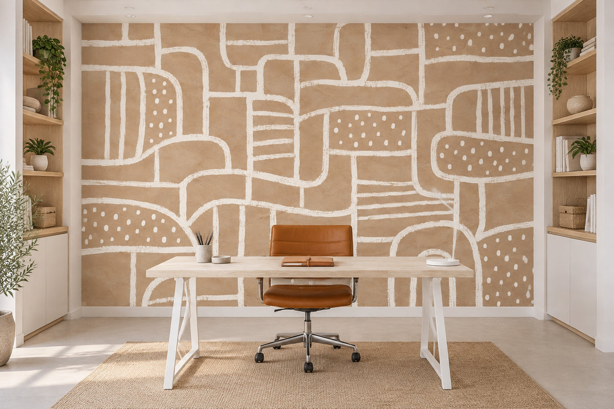 Hand Drawn Arches And Dots Wallpaper Neutral Abstract Wall Mural
