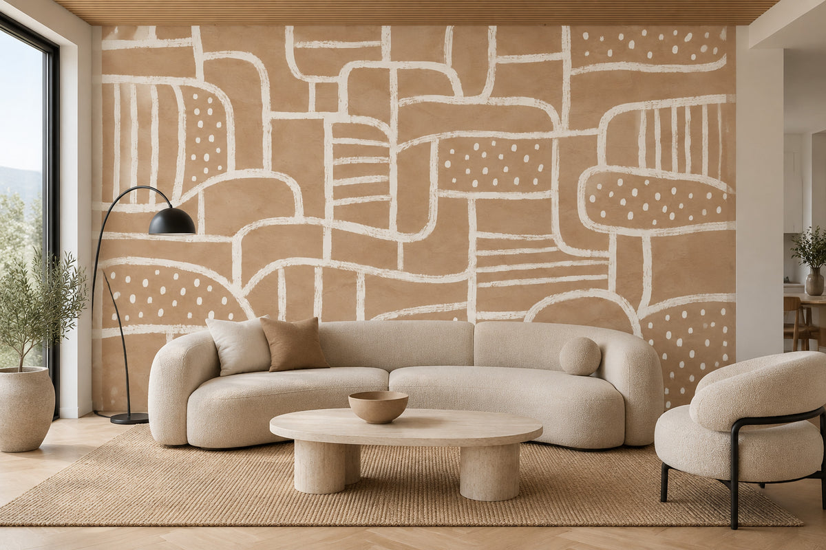 Hand Drawn Arches And Dots Wallpaper Neutral Abstract Wall Mural