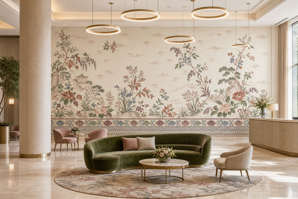 Peony Branches Wallpaper Chinoiserie Garden Wall Mural