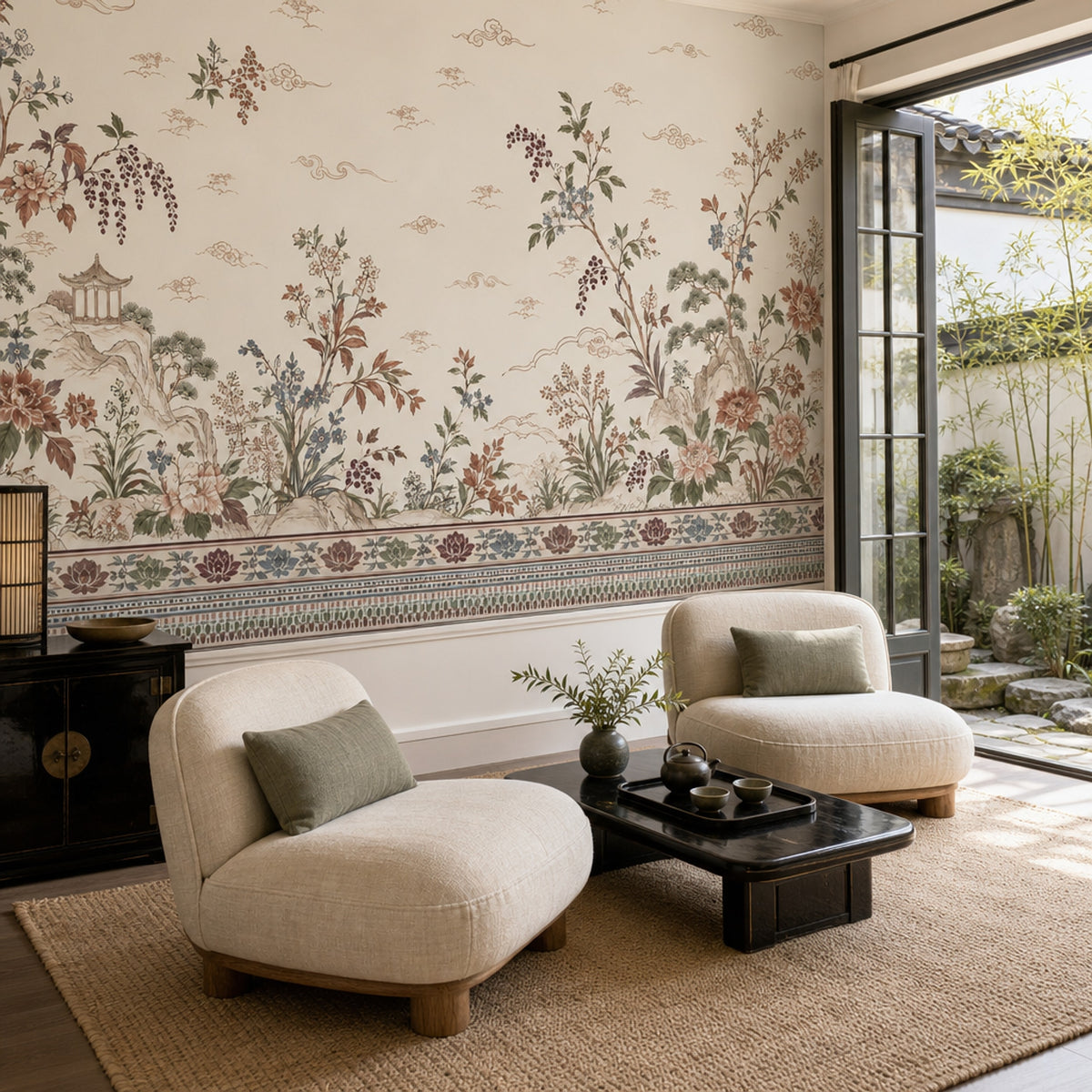 Peony Branches Wallpaper Chinoiserie Garden Wall Mural