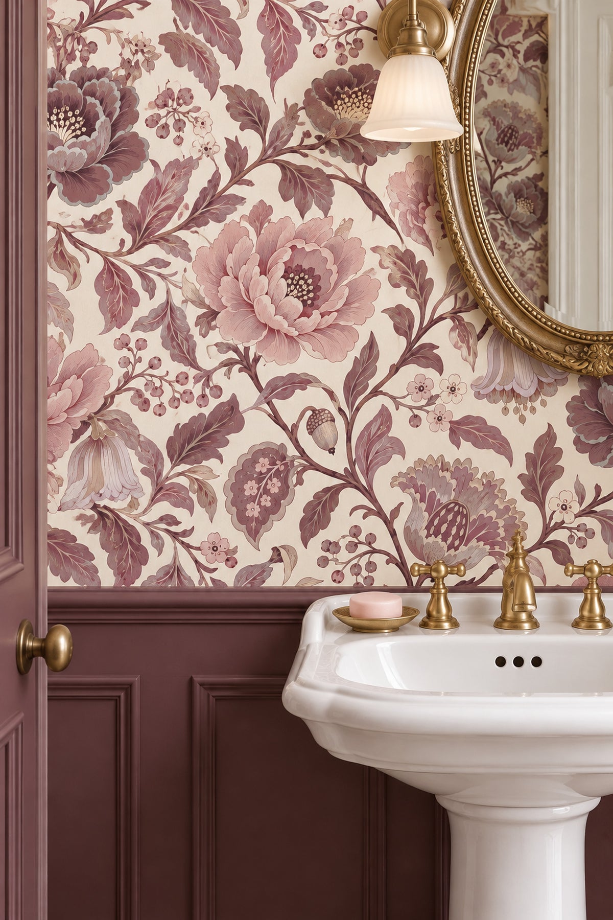 Pink Peony Blossoms Wallpaper Cream Background Vines