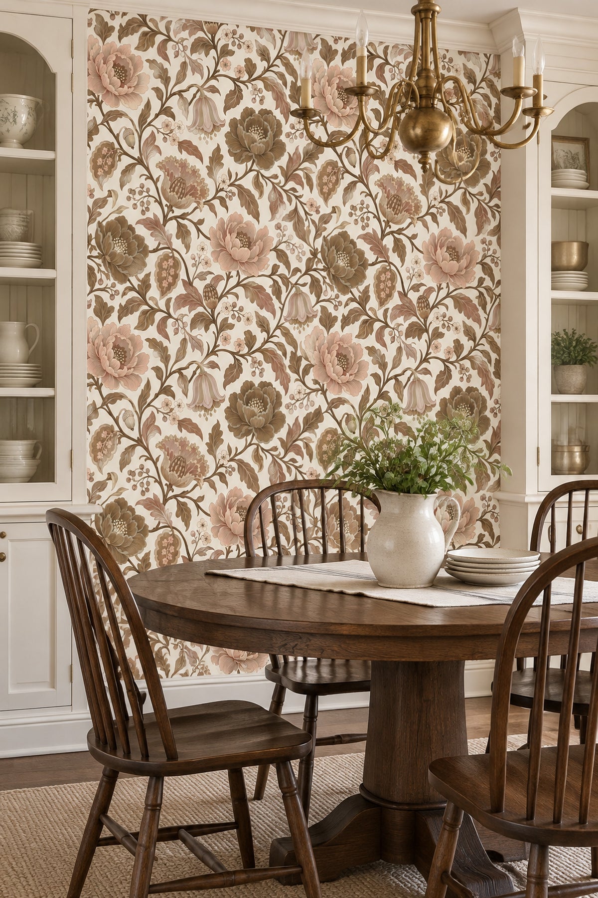 Blush Garden Flowers Wallpaper Cream Background