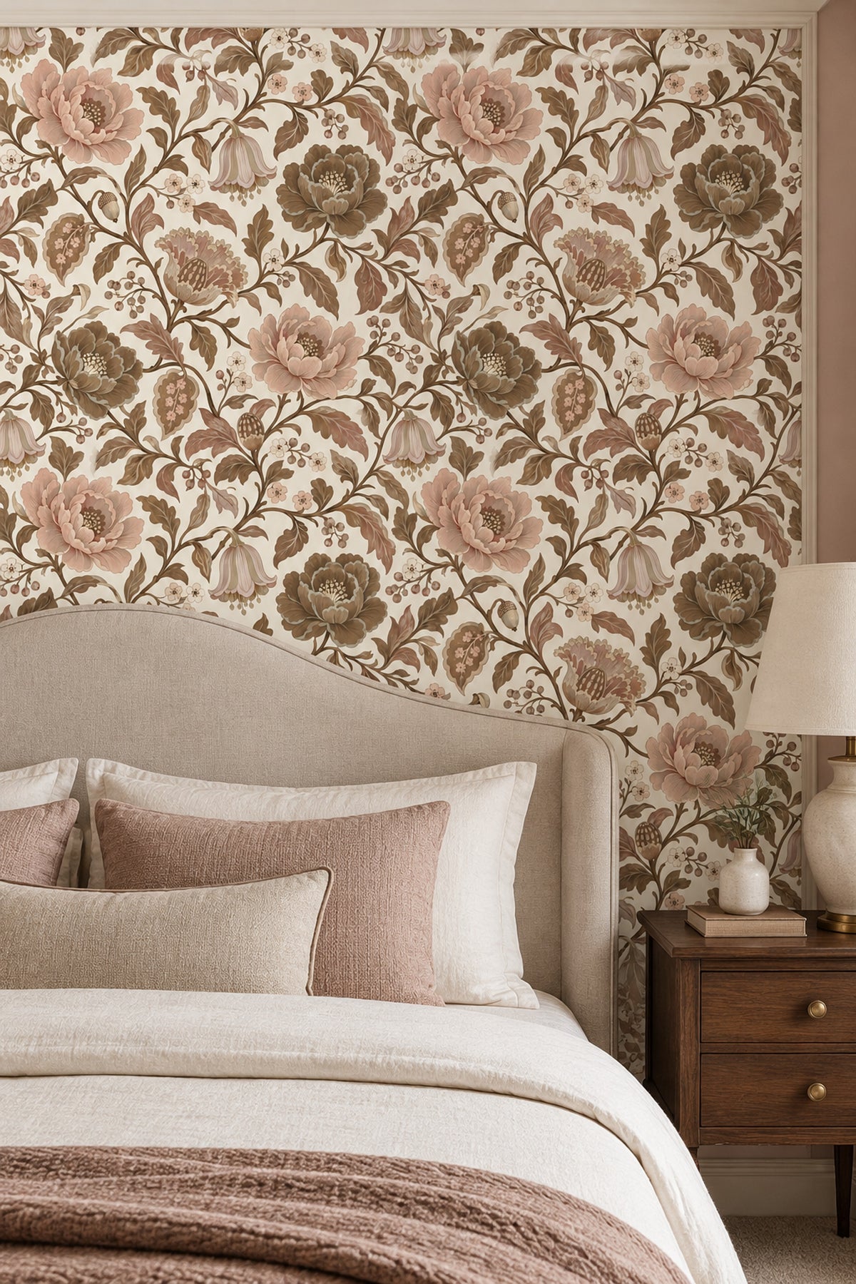 Blush Garden Flowers Wallpaper Cream Background