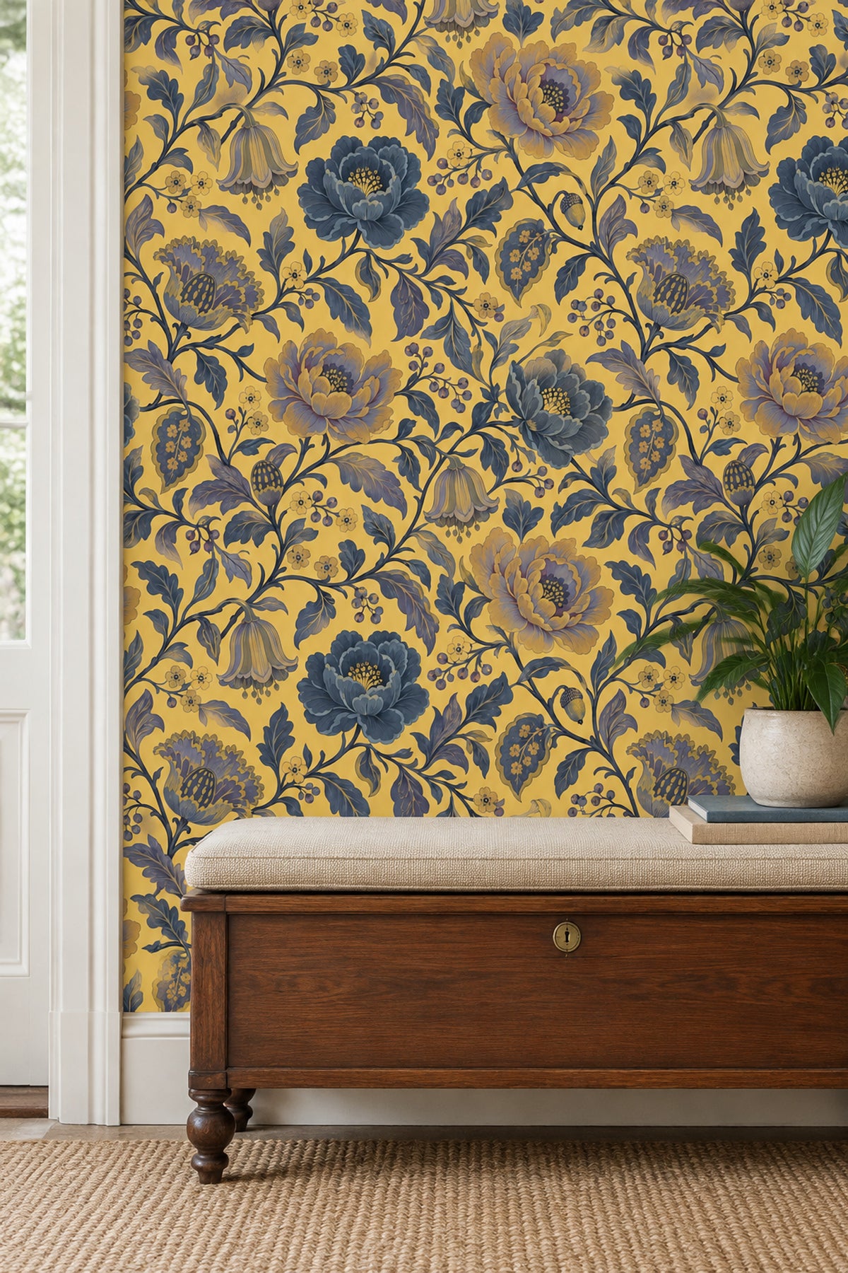 Stylized Garden Flowers Wallpaper Yellow Background