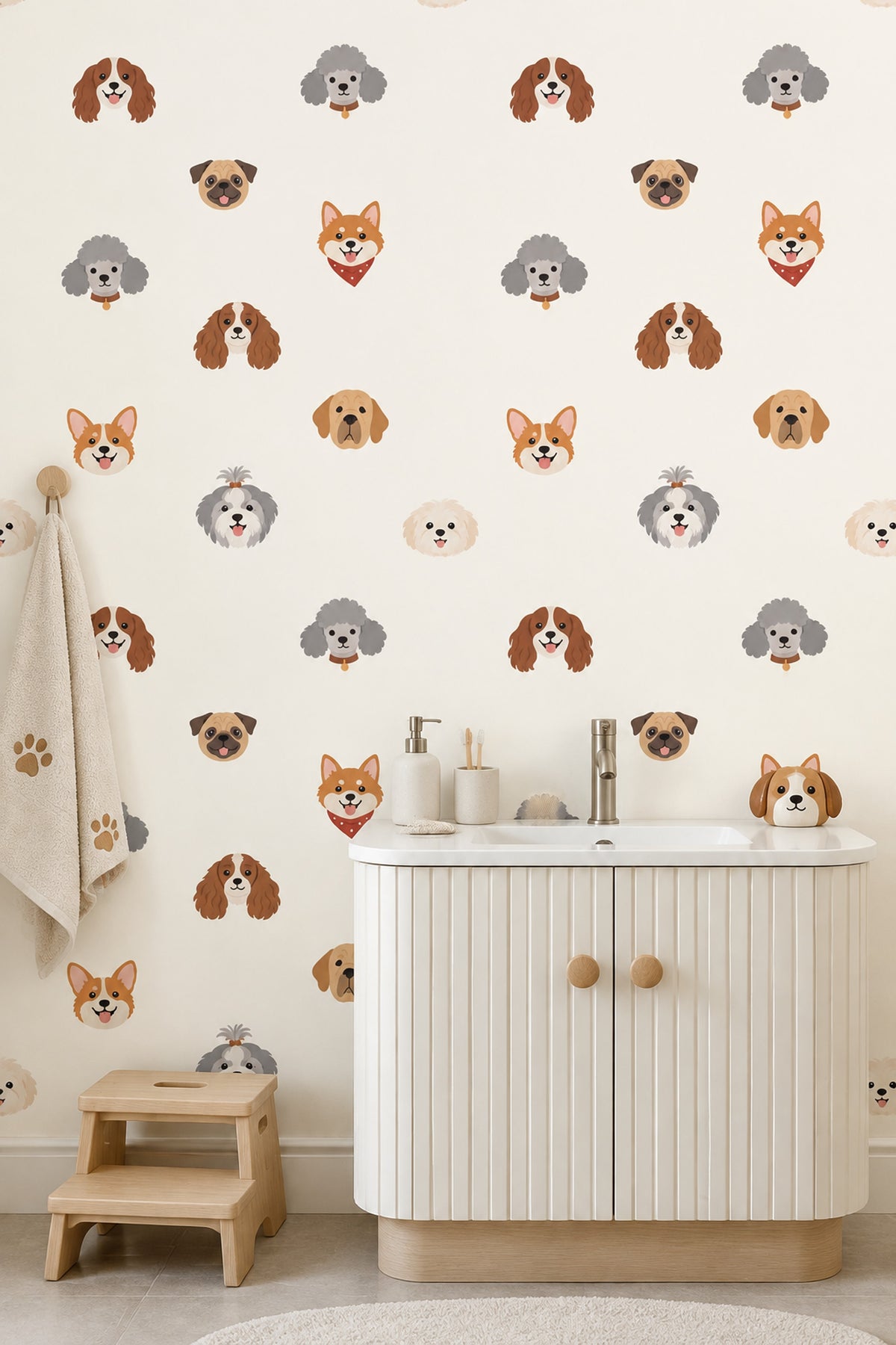 Cartoon Dog Faces Wallpaper Cream Background