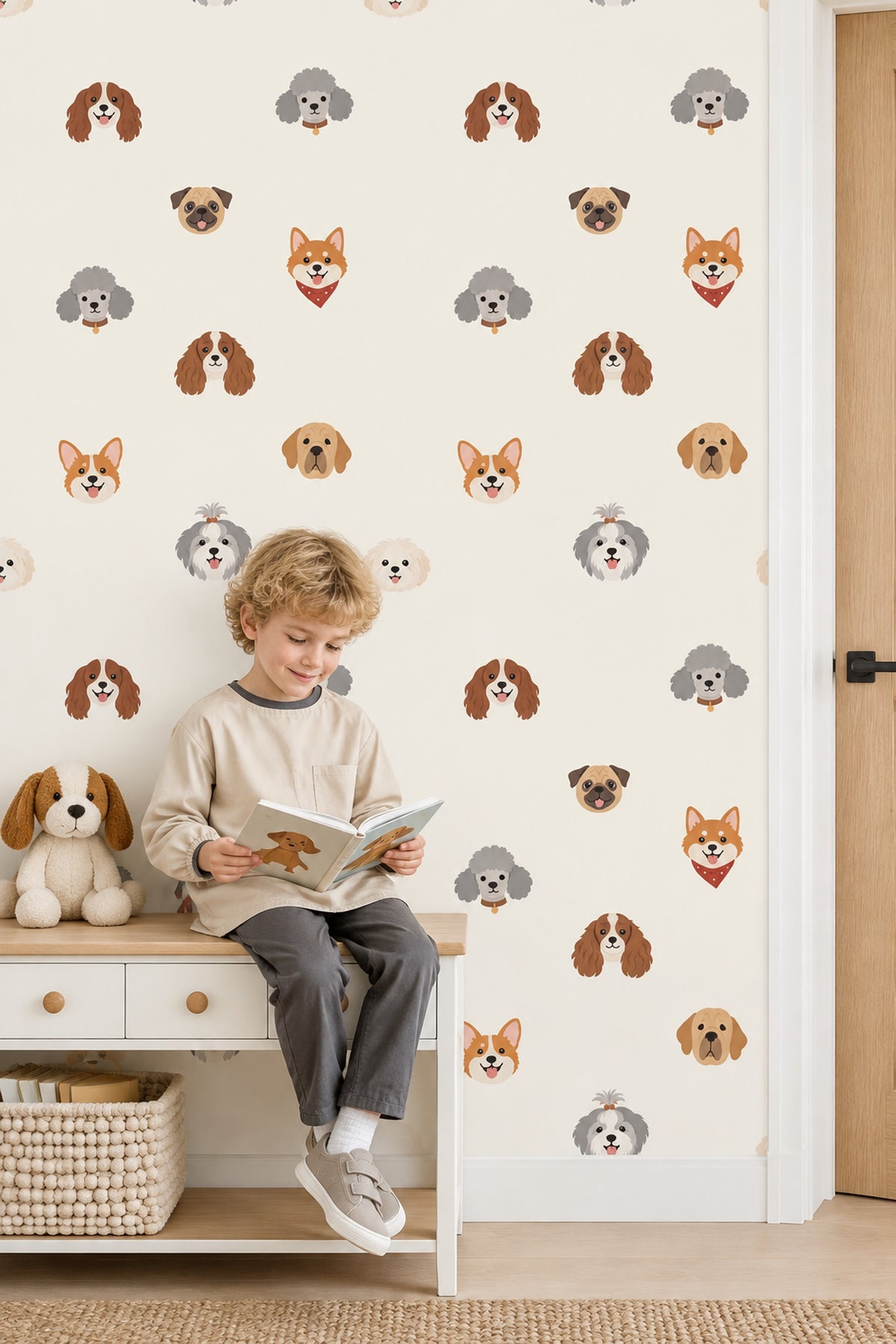 Cartoon Dog Faces Wallpaper Cream Background