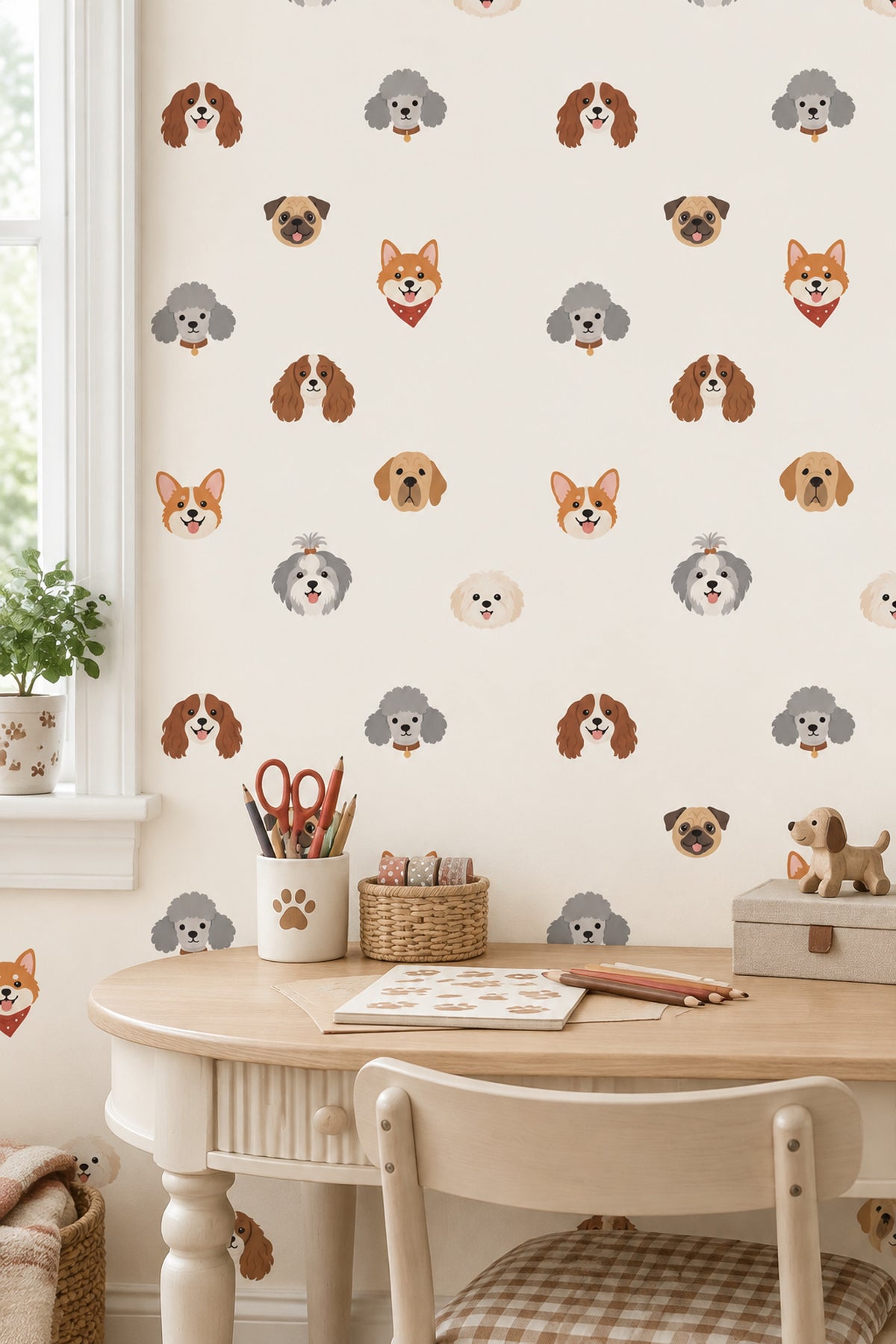 Cartoon Dog Faces Wallpaper Cream Background