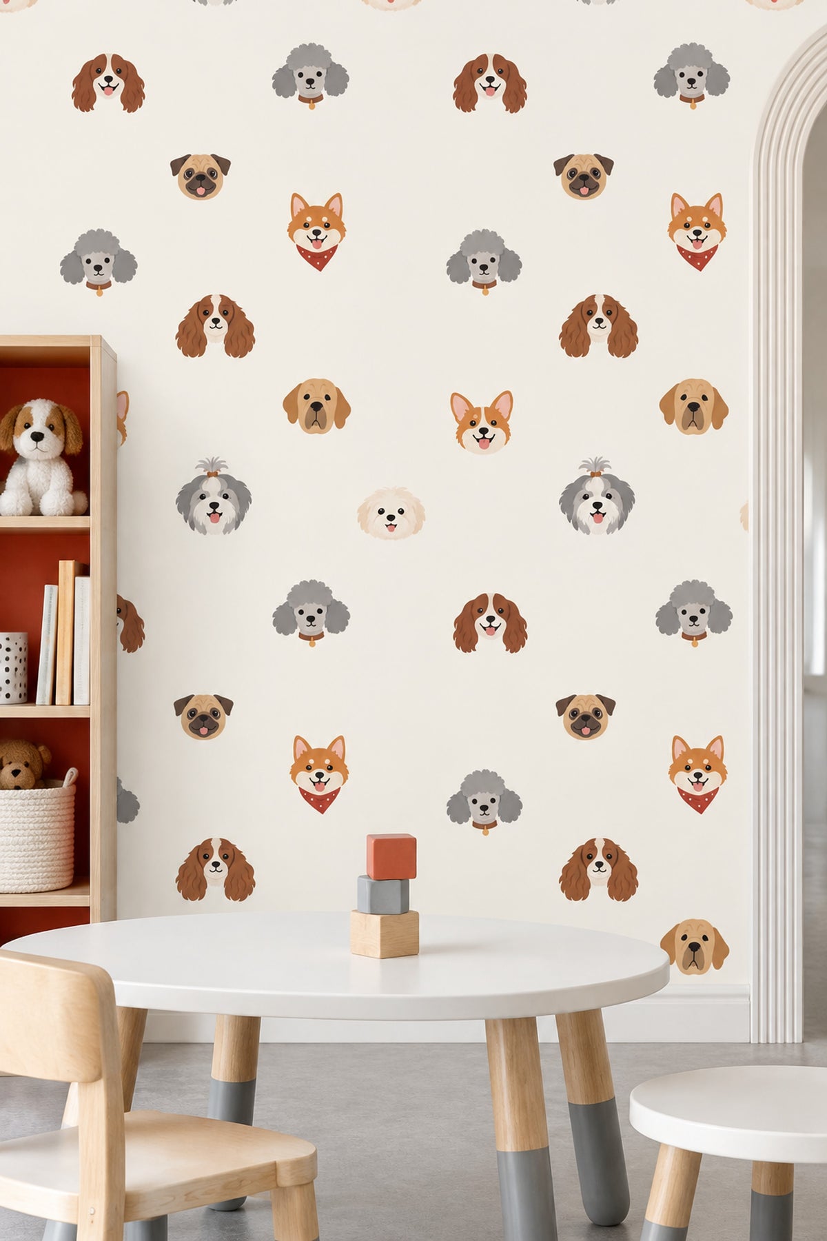 Cartoon Dog Faces Wallpaper Cream Background