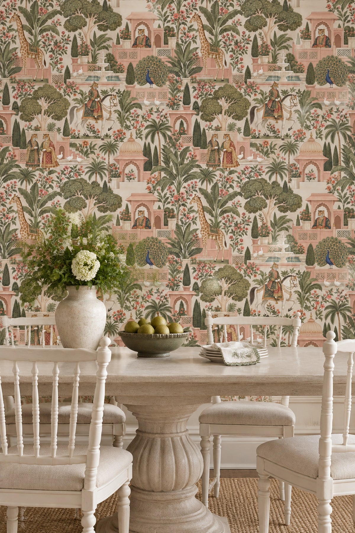 Exotic Palace Garden Animals Wallpaper Pink Sage Chinoiserie