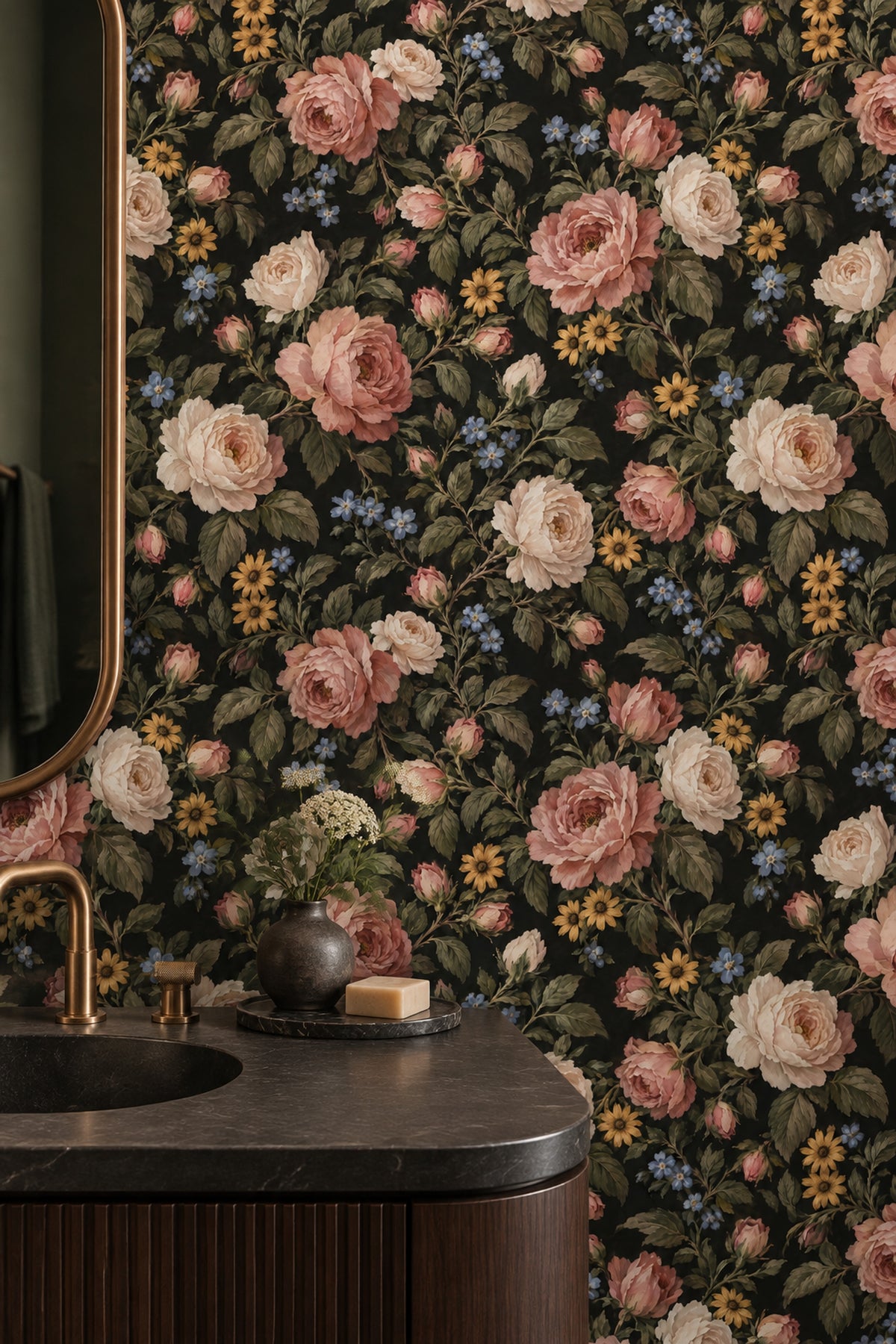 Pink And Cream Roses Wallpaper Dark Floral Black Background