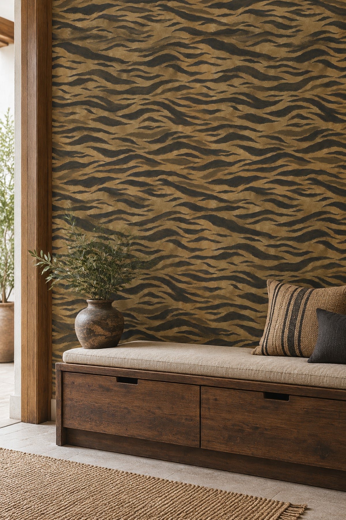 Tiger Stripe Wallpaper Earthy Brown Textured Safari Print