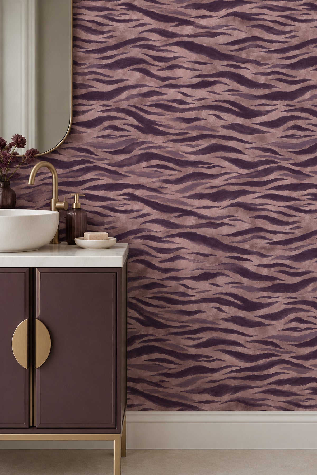 Zebra Stripe Wallpaper Dark Plum Abstract Stripes