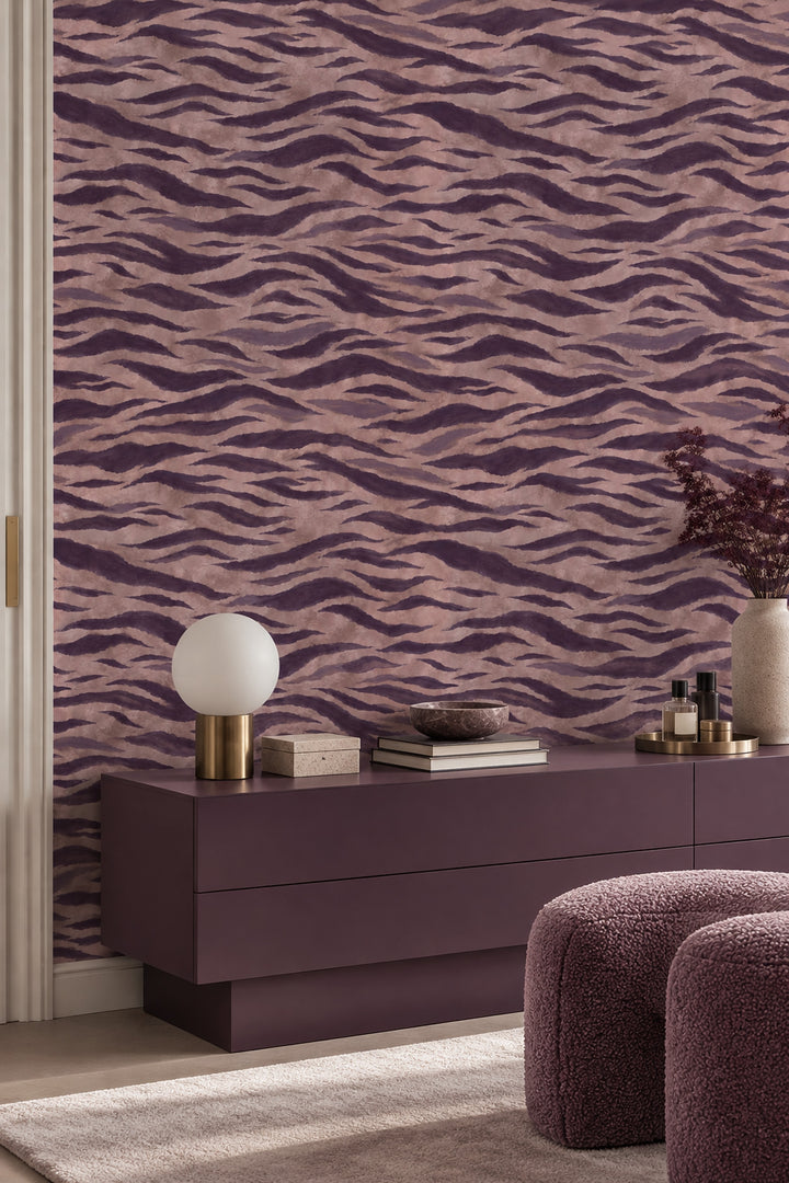 Zebra Stripe Wallpaper Dark Plum Abstract Stripes