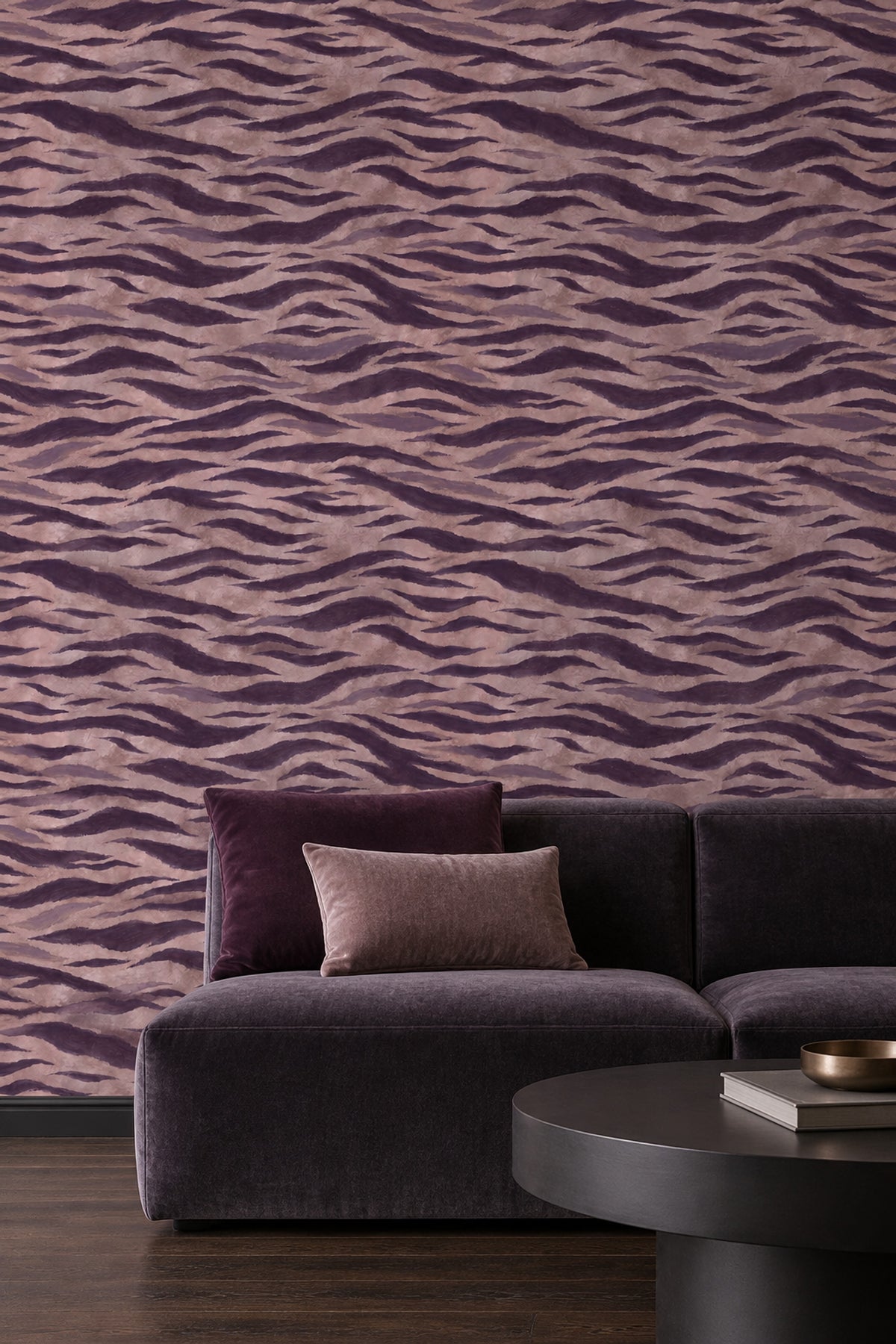 Zebra Stripe Wallpaper Dark Plum Abstract Stripes