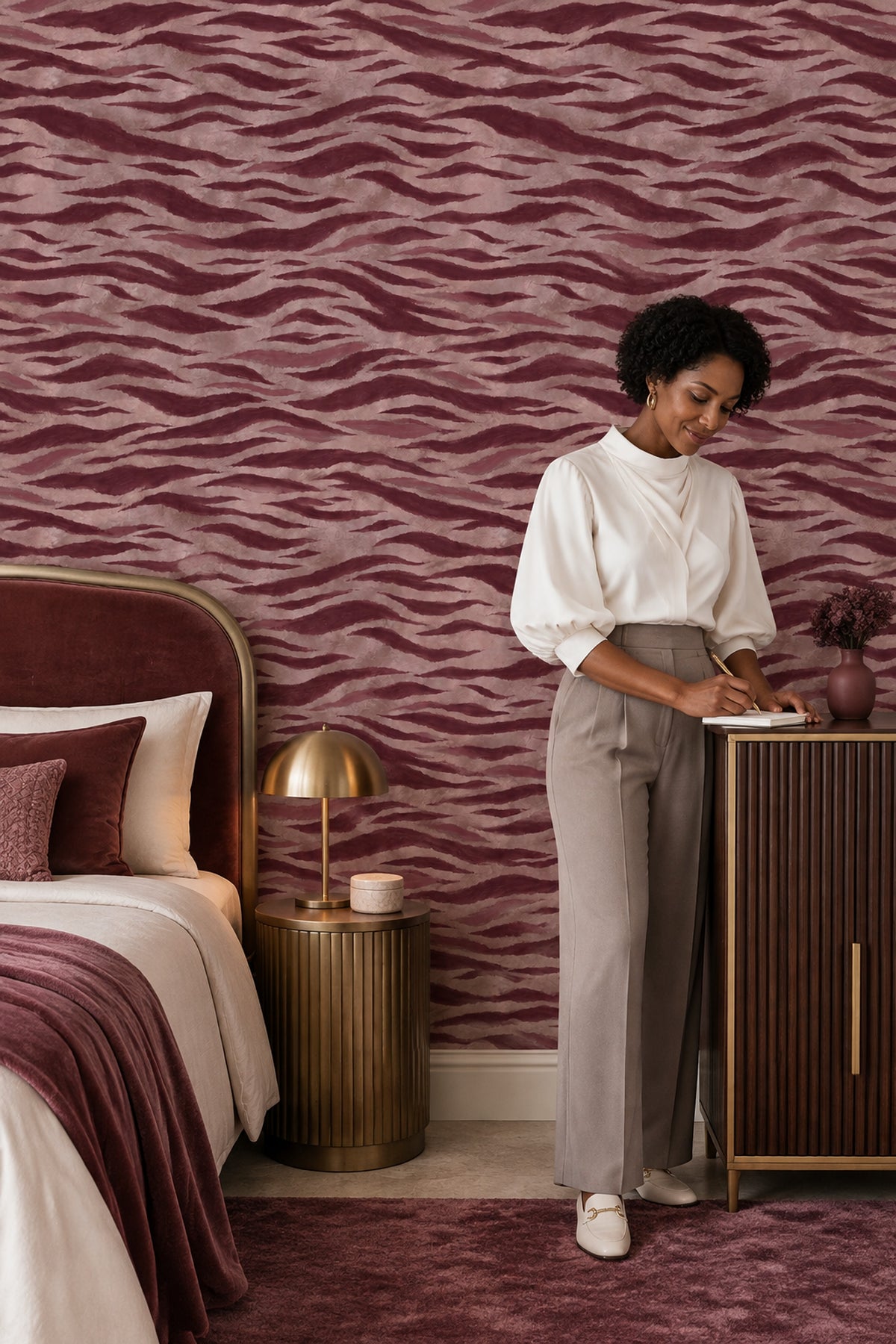 Abstract Tiger Stripe Wallpaper Burgundy And Dusty Pink