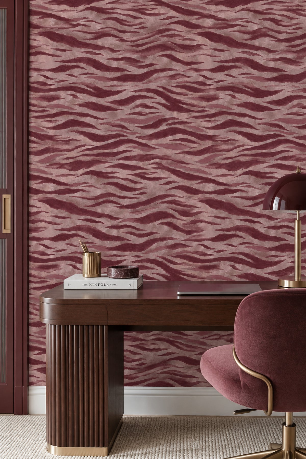 Abstract Tiger Stripe Wallpaper Burgundy And Dusty Pink
