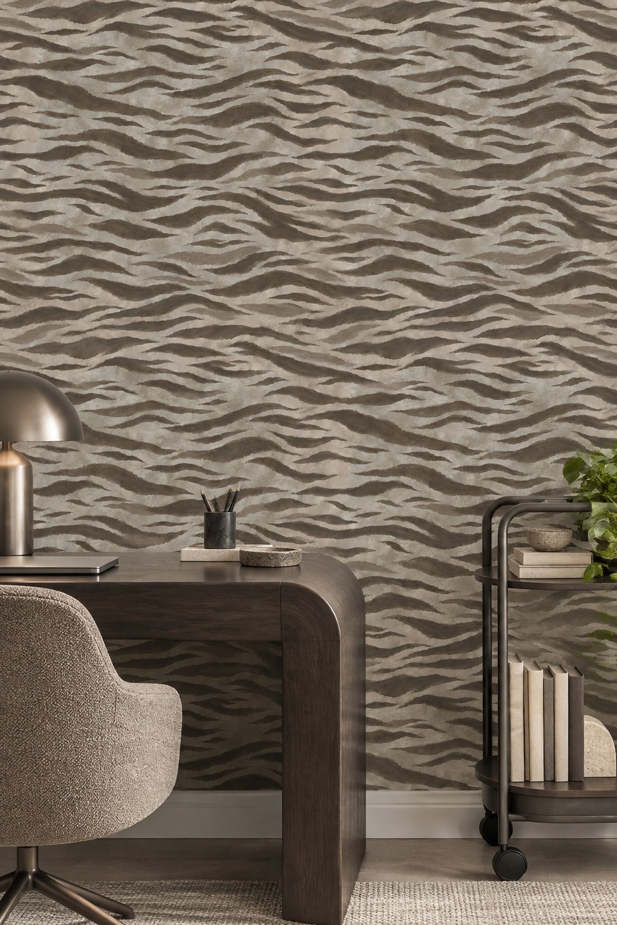 Abstract Wavy Stripes Wallpaper Taupe Brown Neutral