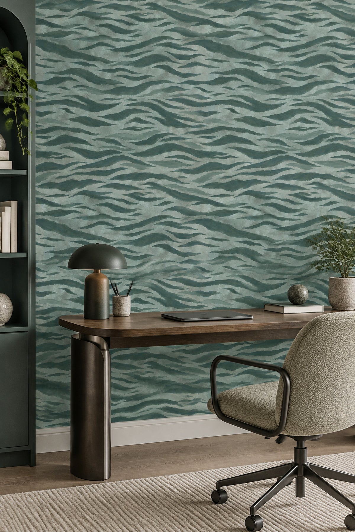 Wavy Brushstroke Bands Wallpaper Muted Green Abstract