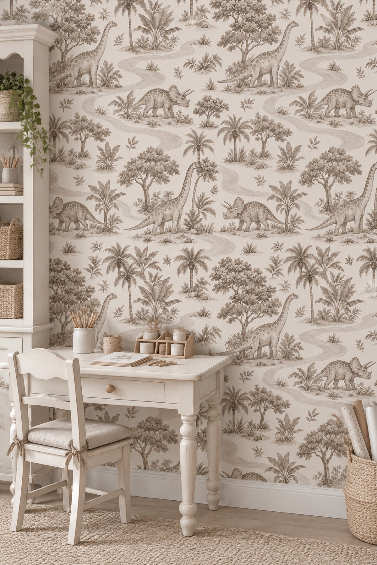 Vintage Dinosaurs Wallpaper Sepia Tropical Toile
