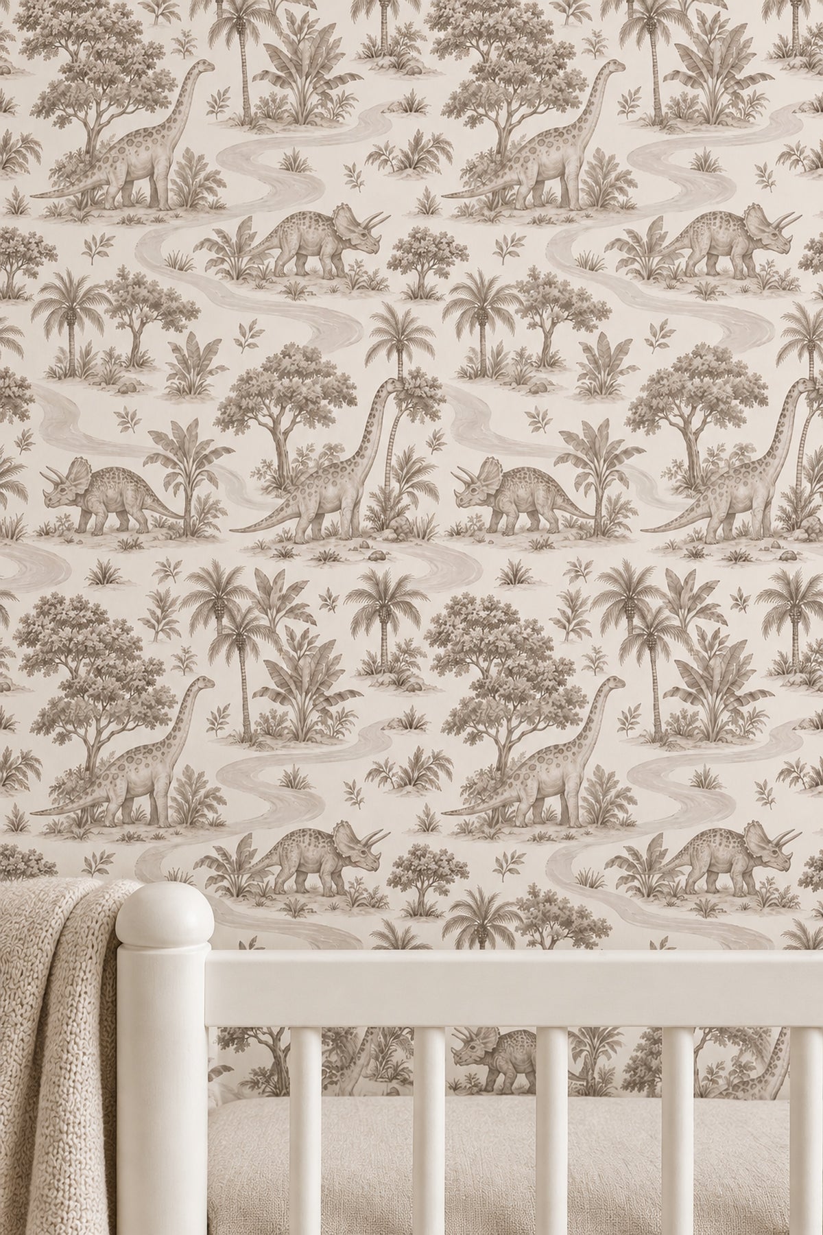 Vintage Dinosaurs Wallpaper Sepia Tropical Toile