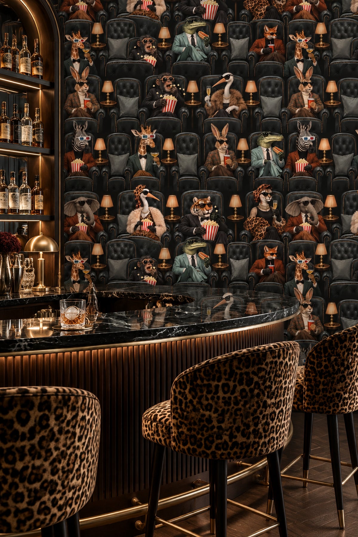 Anthropomorphic Animals Cinema Wallpaper Dark Vintage Glam