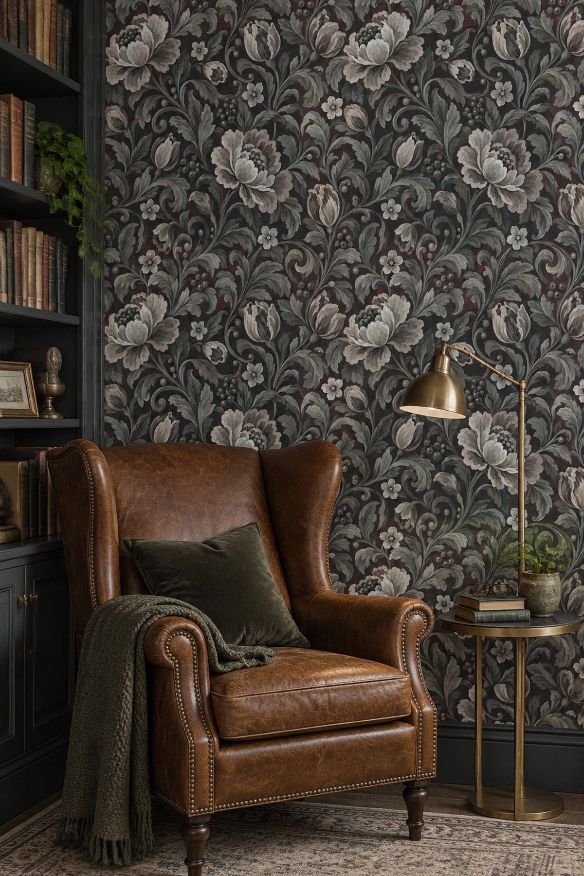 Large Vintage Blossoms Wallpaper Dark Floral Botanical Vines