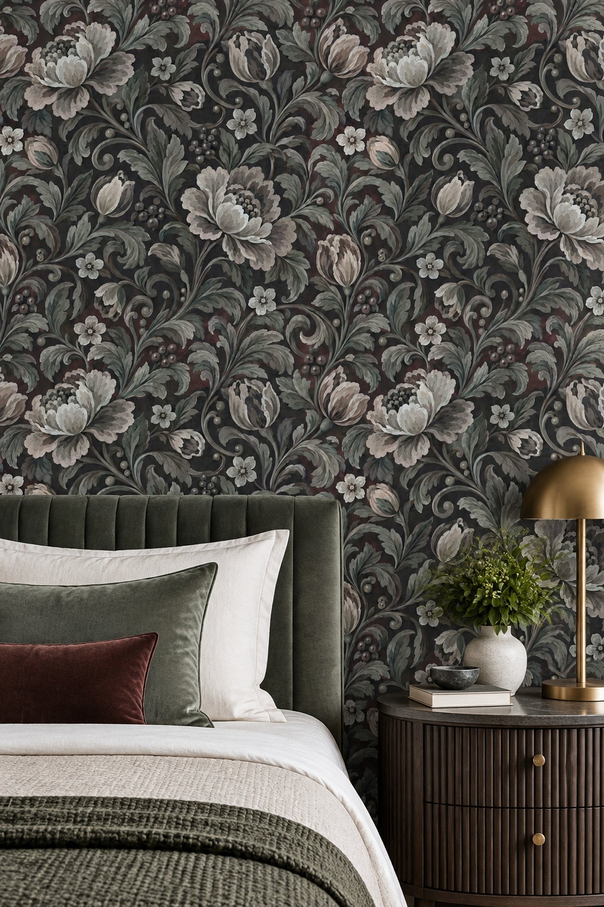 Large Vintage Blossoms Wallpaper Dark Floral Botanical Vines