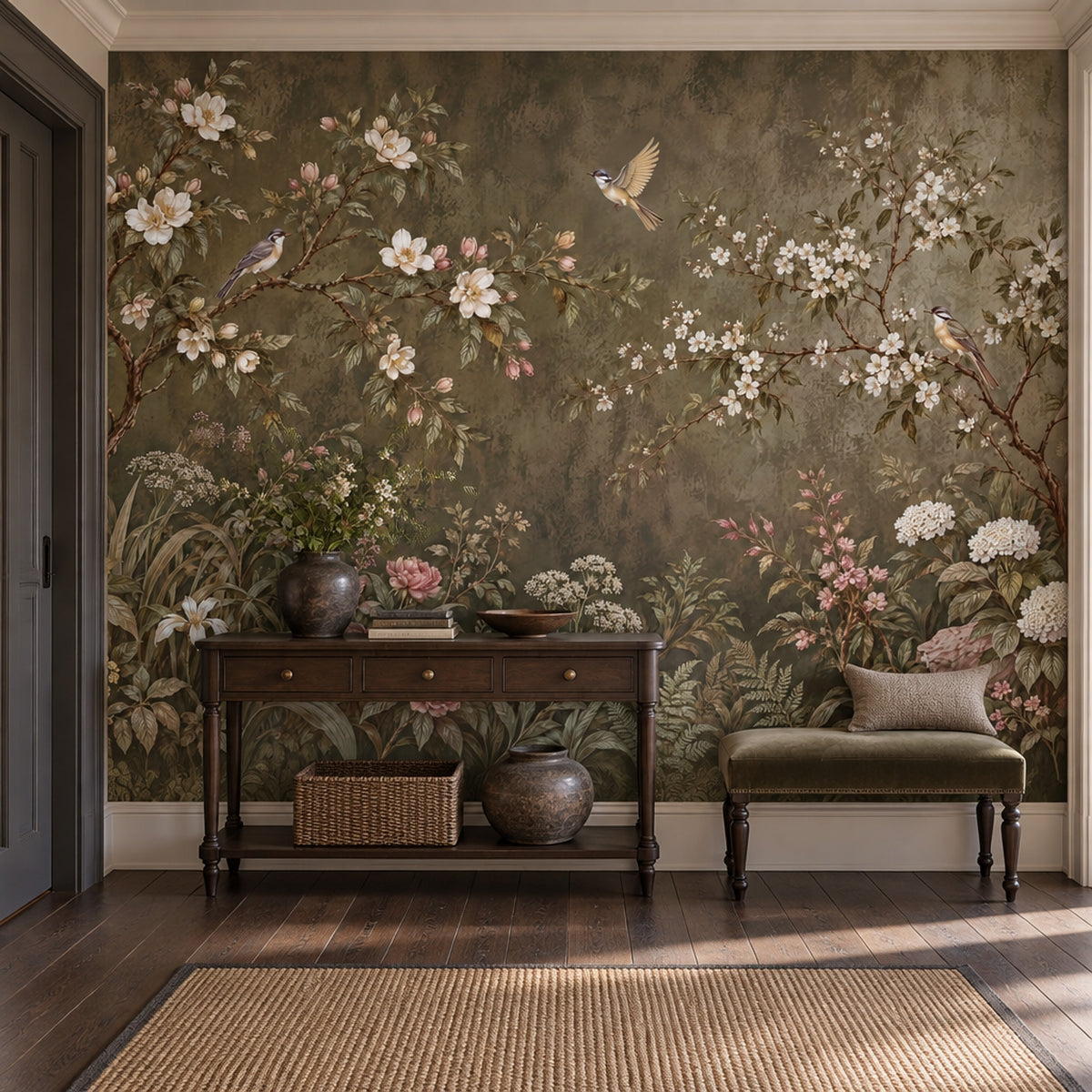 Blossoming Branches And Birds Wallpaper Vintage Chinoiserie Wall Mural