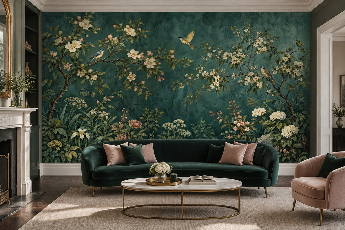 Blossoming Tree Branches Wallpaper Dark Floral Wall Mural