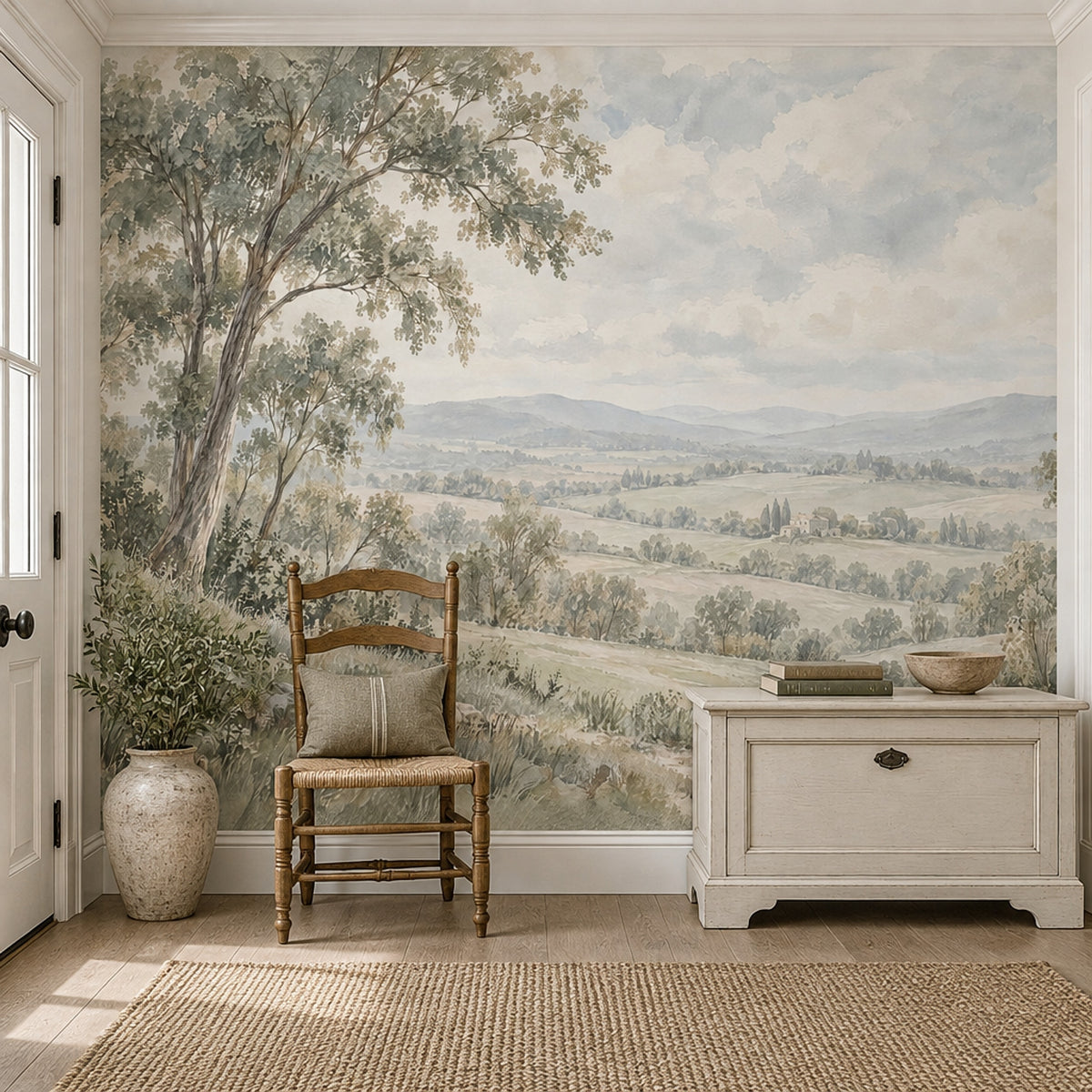 Rolling Hills Landscape Wallpaper Vintage Countryside Wall Mural