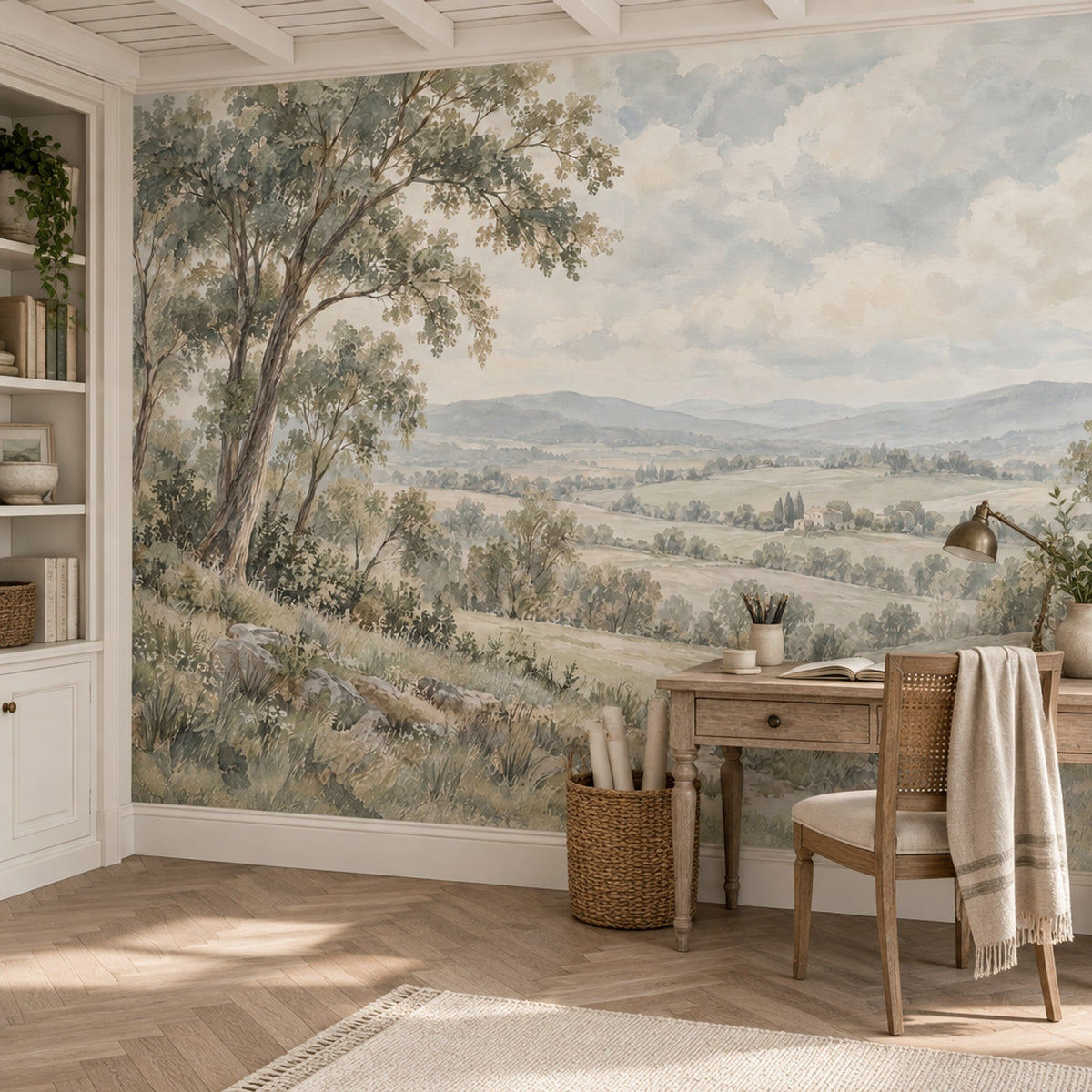 Rolling Hills Landscape Wallpaper Vintage Countryside Wall Mural