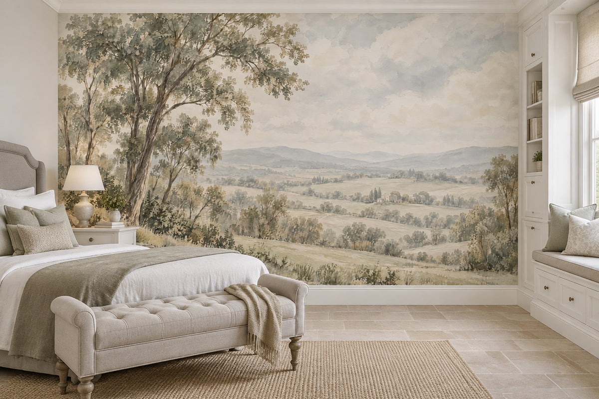 Rolling Hills Landscape Wallpaper Vintage Countryside Wall Mural