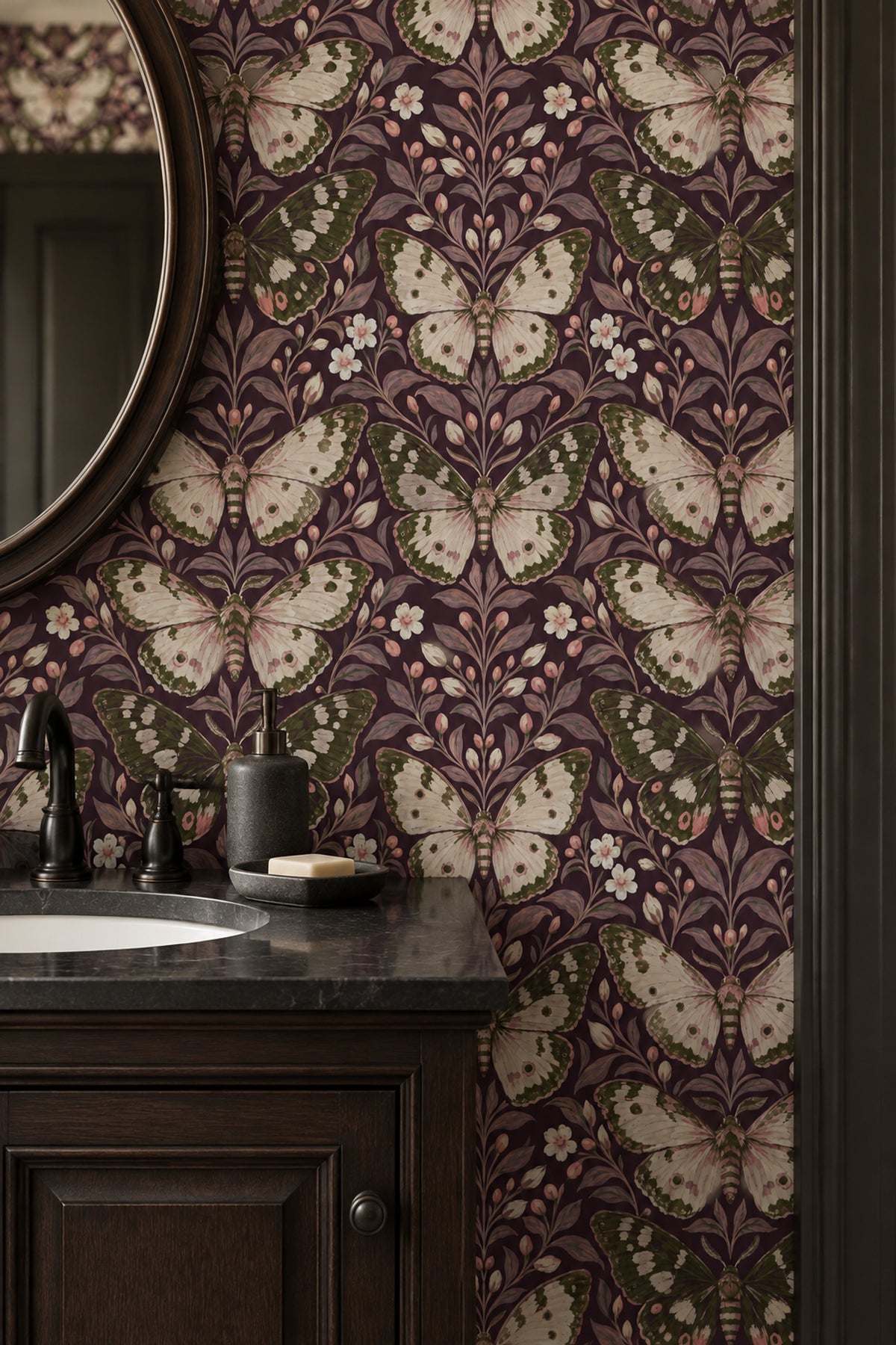 Butterflies And Floral Branches Wallpaper Purple Background