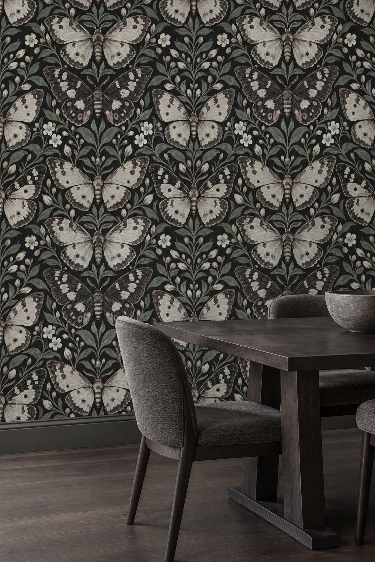 Vintage Butterfly And Botanical Branches Wallpaper Black Background