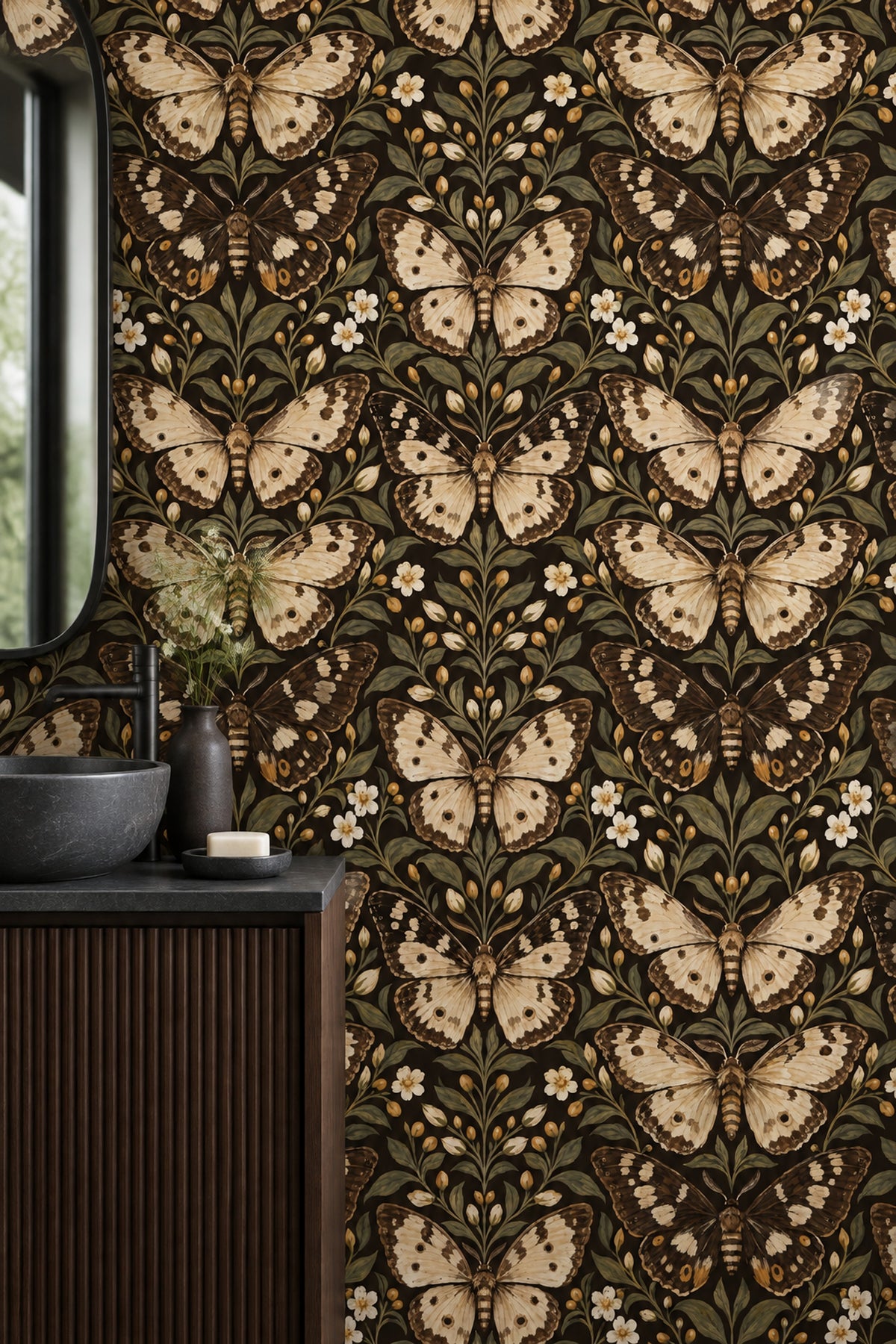 Vintage Moths And Butterflies Wallpaper Dark Botanical Garden