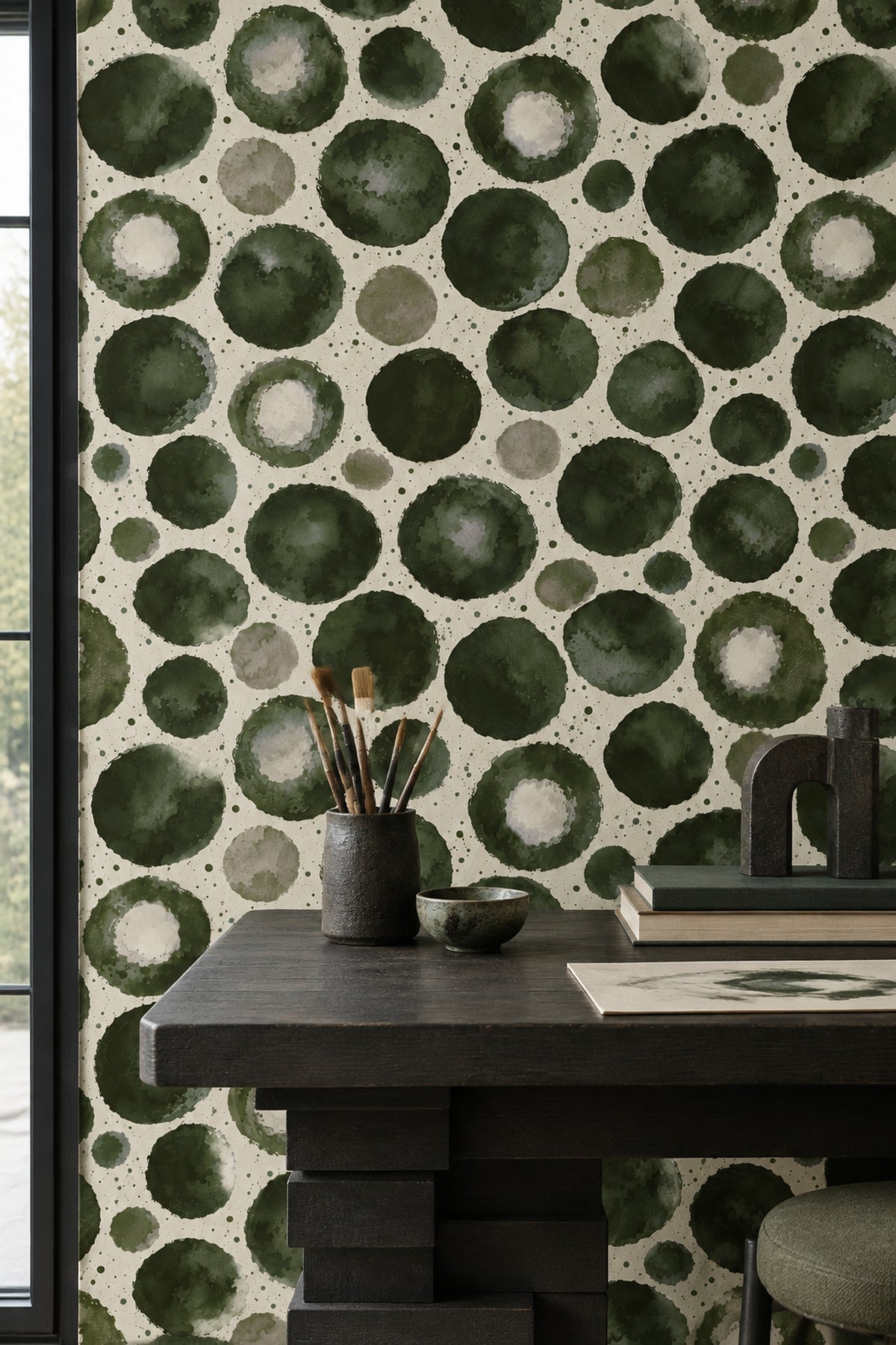 Watercolor Circles Wallpaper Green Abstract Dots