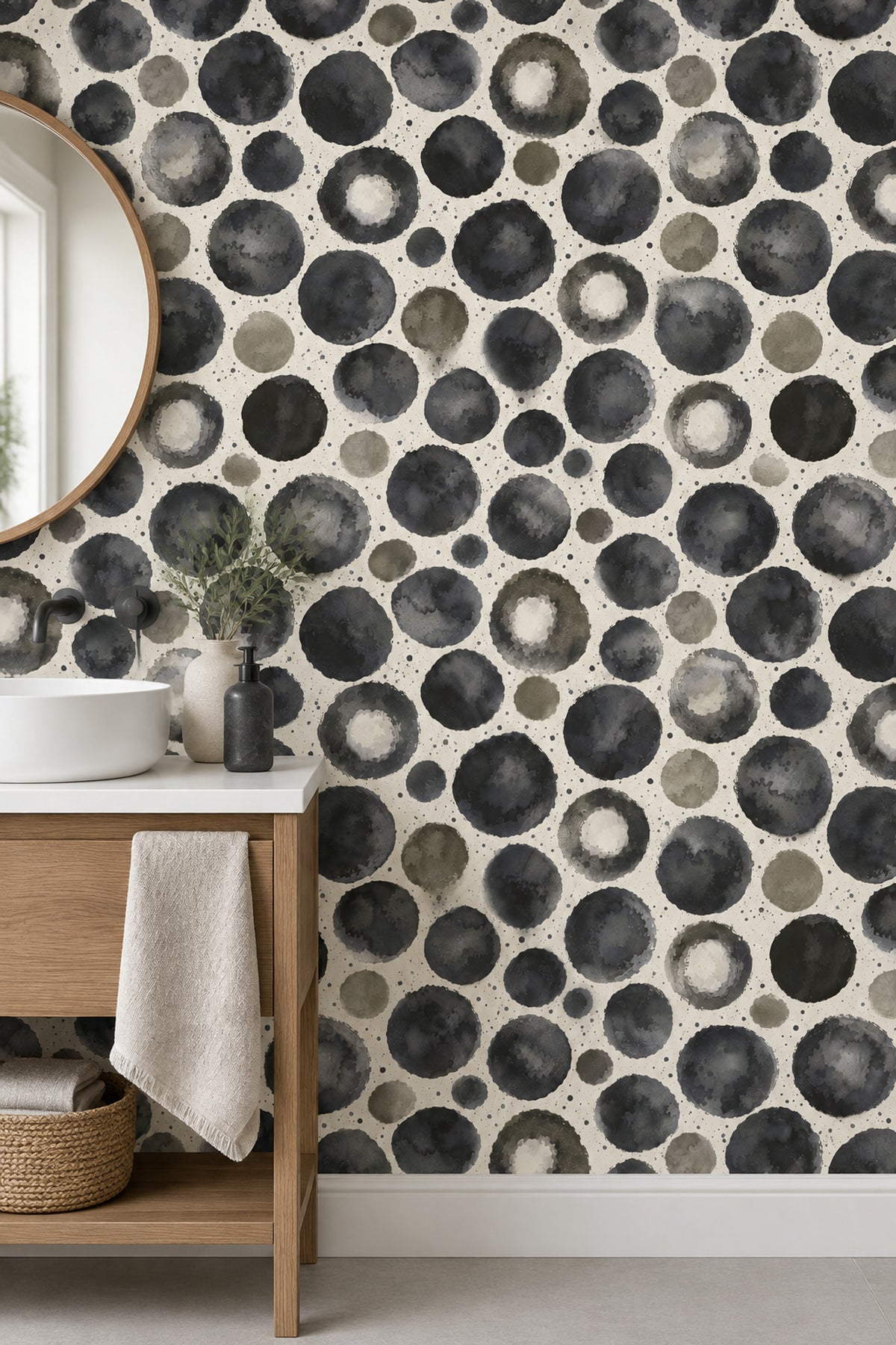 Watercolor Circles Wallpaper Black And Gray Ink Splatter