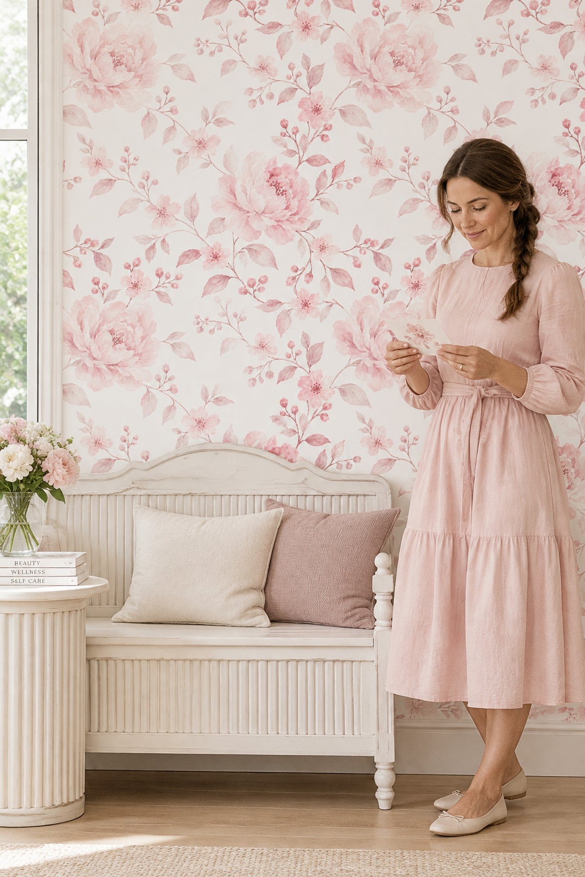 Watercolor Pink Peonies Wallpaper White Background