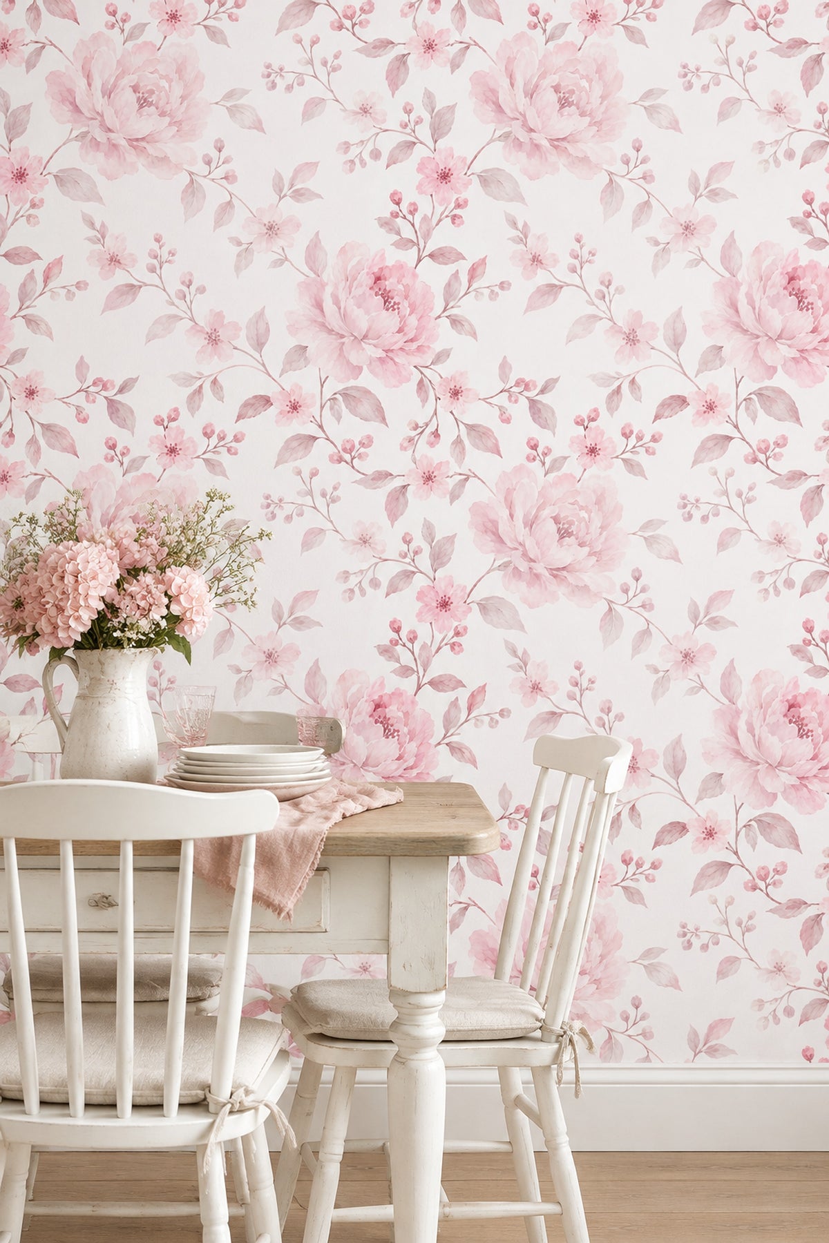 Watercolor Pink Peonies Wallpaper White Background