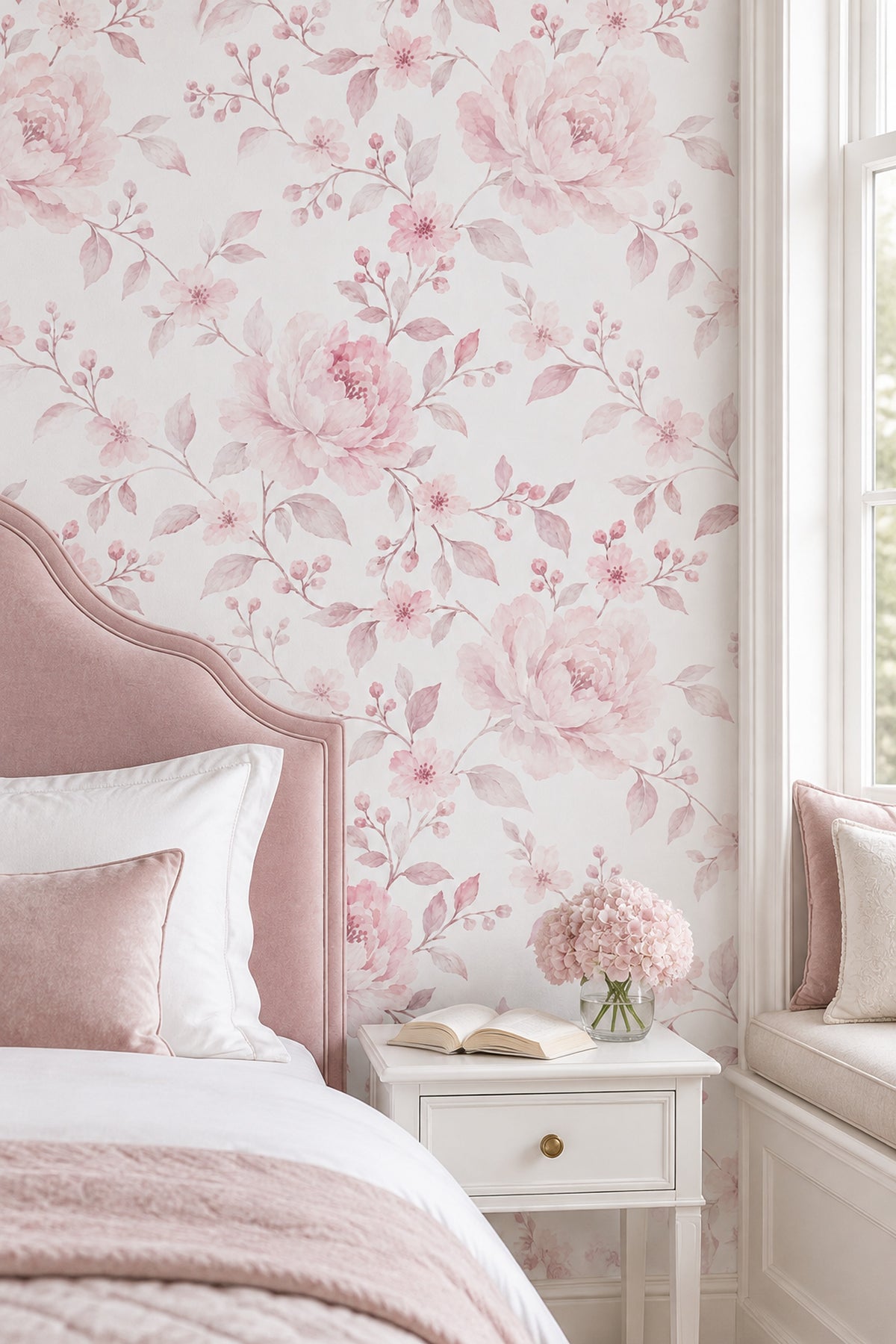 Watercolor Pink Peonies Wallpaper White Background