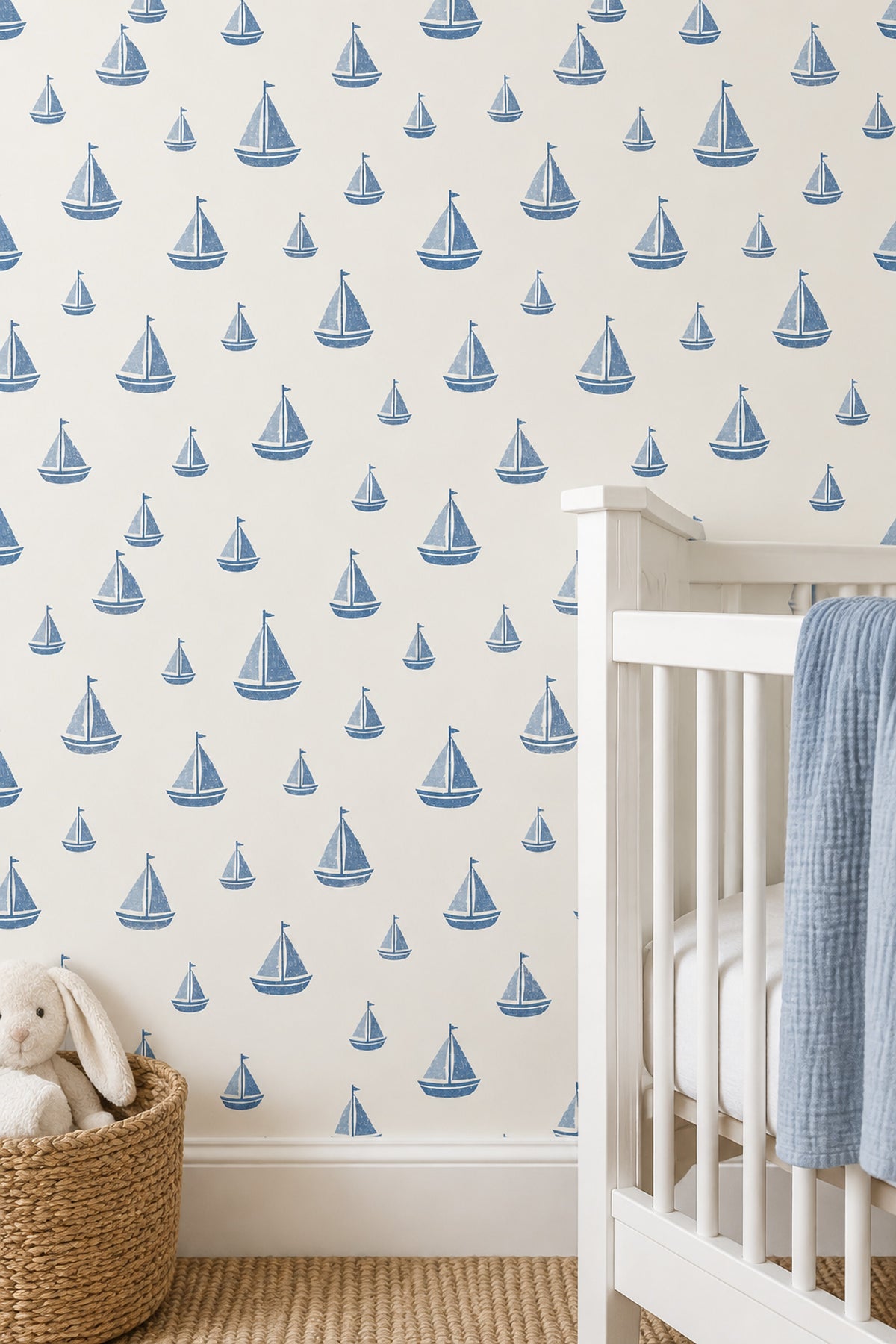 Blue Sailboats Wallpaper Nautical Repeat On Ivory Background