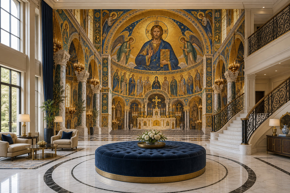 Byzantine Cathedral Dome Christ Wallpaper Mural Gold Mosaic