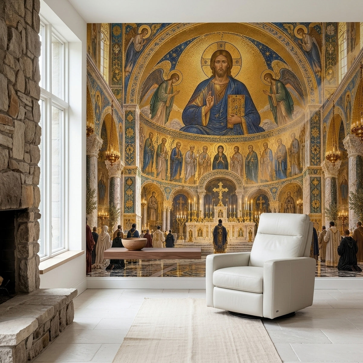 Byzantine Cathedral Dome Christ Wallpaper Mural Gold Mosaic
