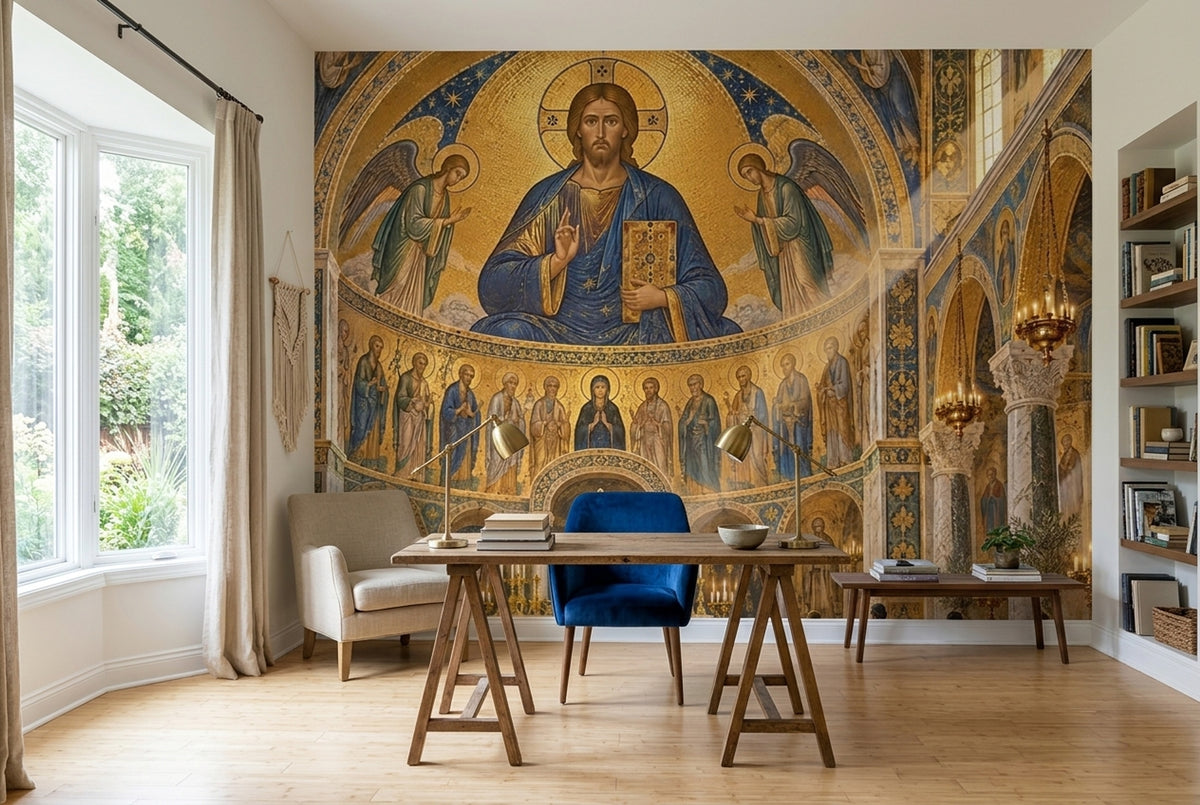 Byzantine Cathedral Dome Christ Wallpaper Mural Gold Mosaic